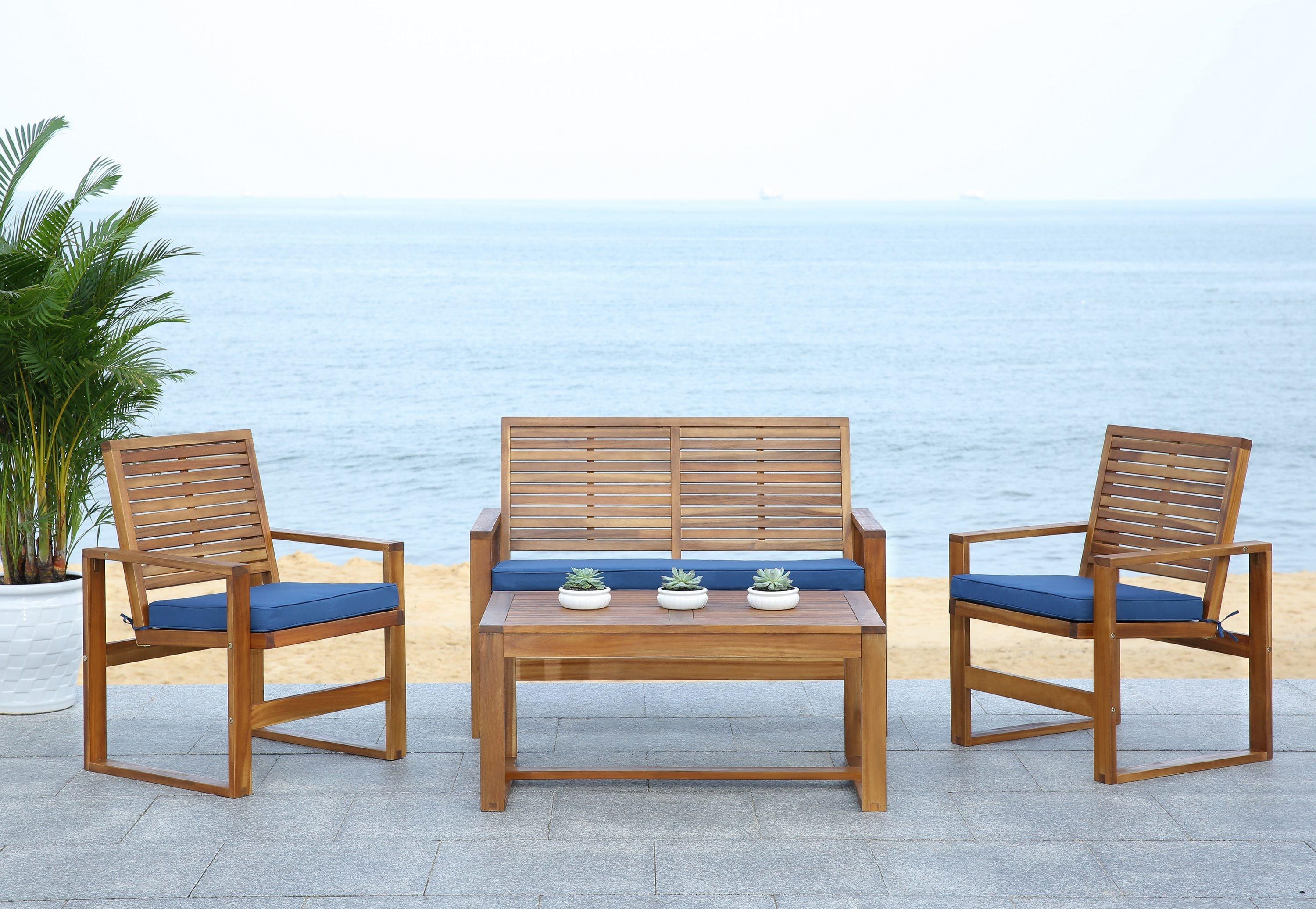 Ozark 4 Piece Set - Indoor/Outdoor - FOX6007 - Natural/Navy - Safavieh