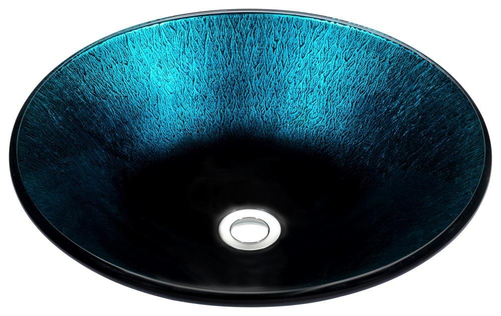 ANZZI Tara 17.7'' Blue/Black Tempered Glass Circular Bathroom Sink