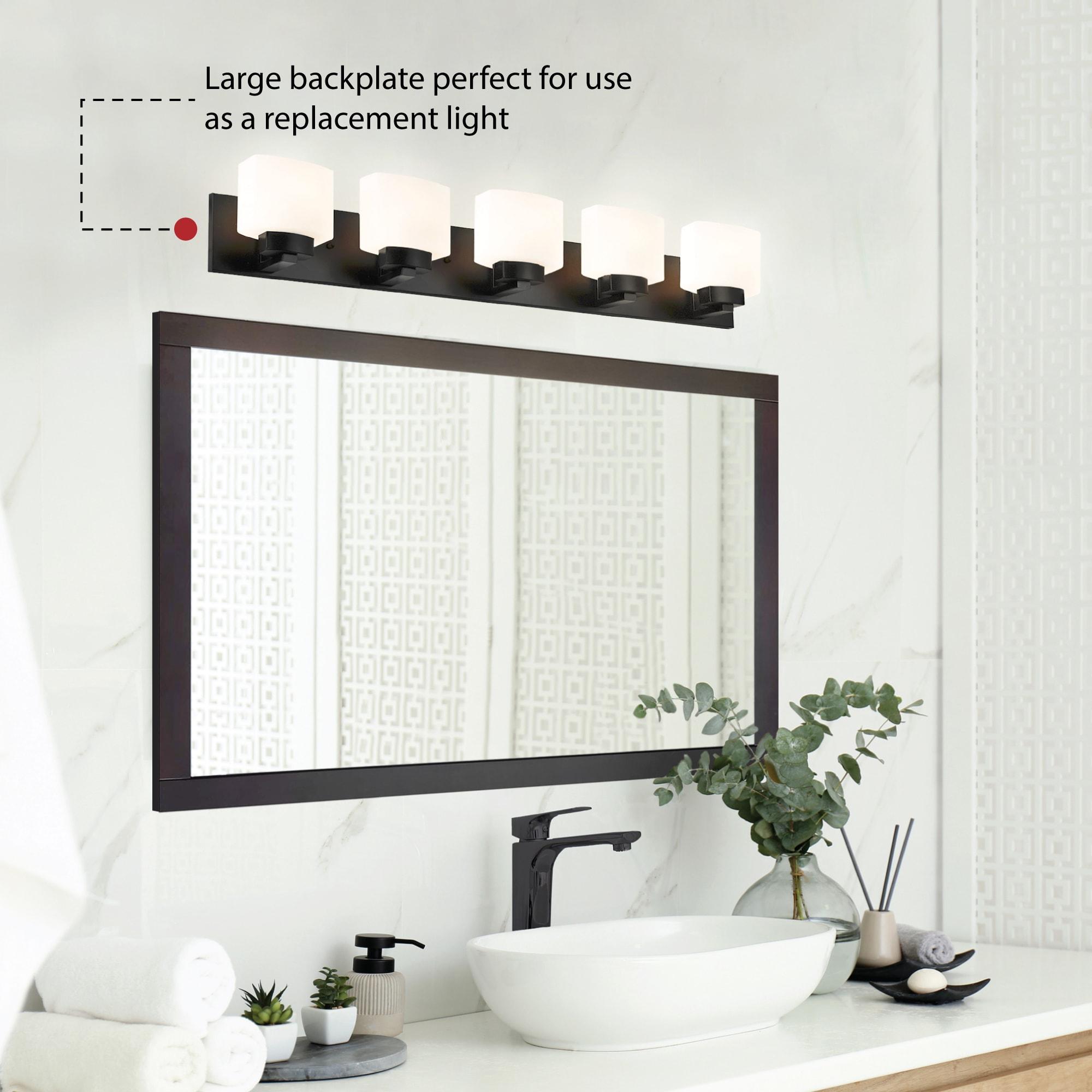 Design House Dove Creek 5-Light Dimmable Vanity Light with Frosted Glass Shades, Matte Black