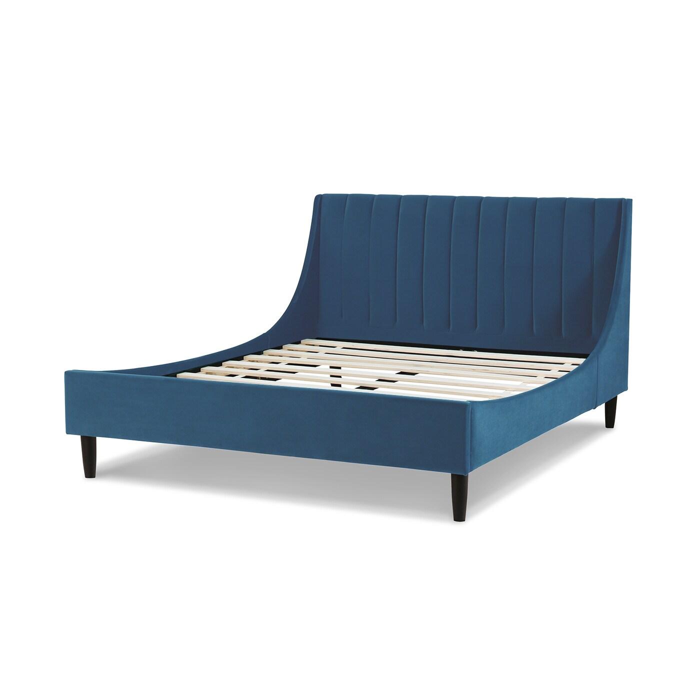 Sandy Wilson Home Aspen Tufted Headboard Platform Bed Queen Satin Teal Velvet