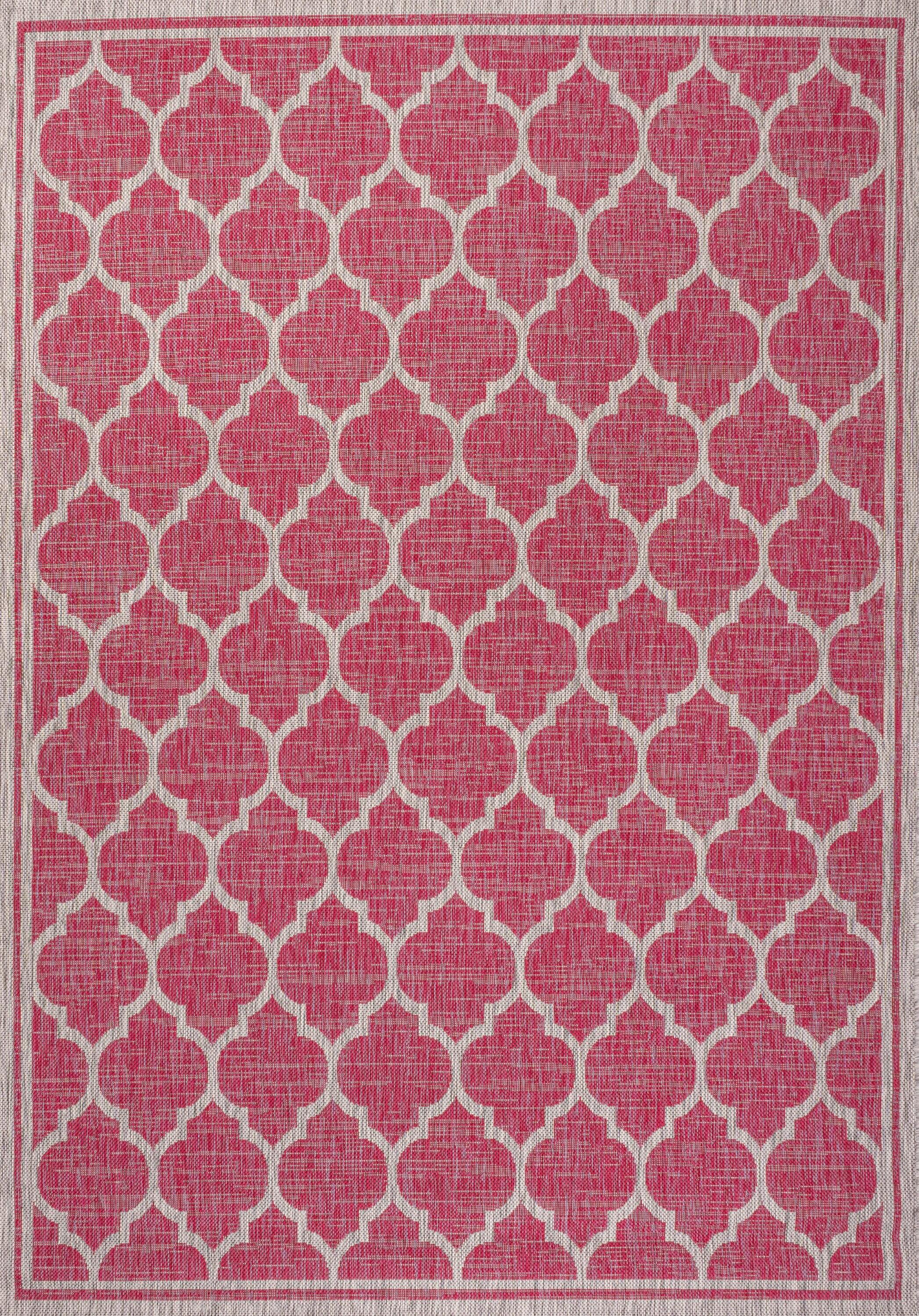 3' x 5' Trebol Moroccan Trellis Textured Weave Indoor/Outdoor Area Rug, Fuchsia/Light Gray - JONATHAN Y