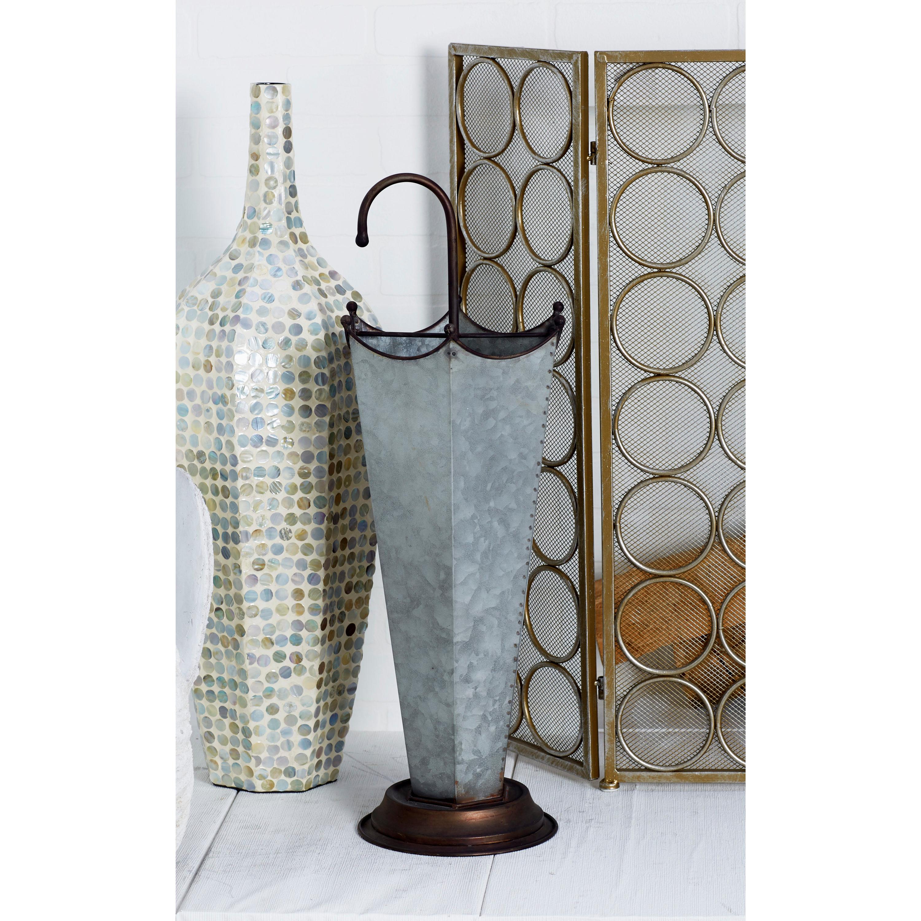 DecMode Gray Metal Galvanized Umbrella Stand with Copper Base and Handle