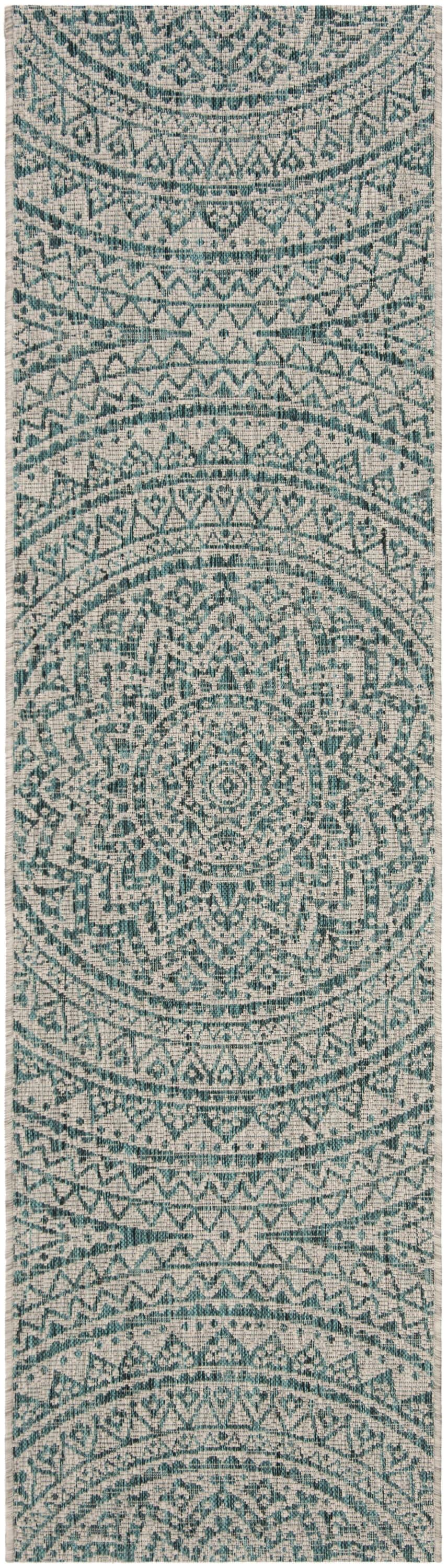 Courtyard CY8734 Power Loomed Indoor and Outdoor Runner Rug - Light Grey/Aqua - 2'3"x8' - Safavieh