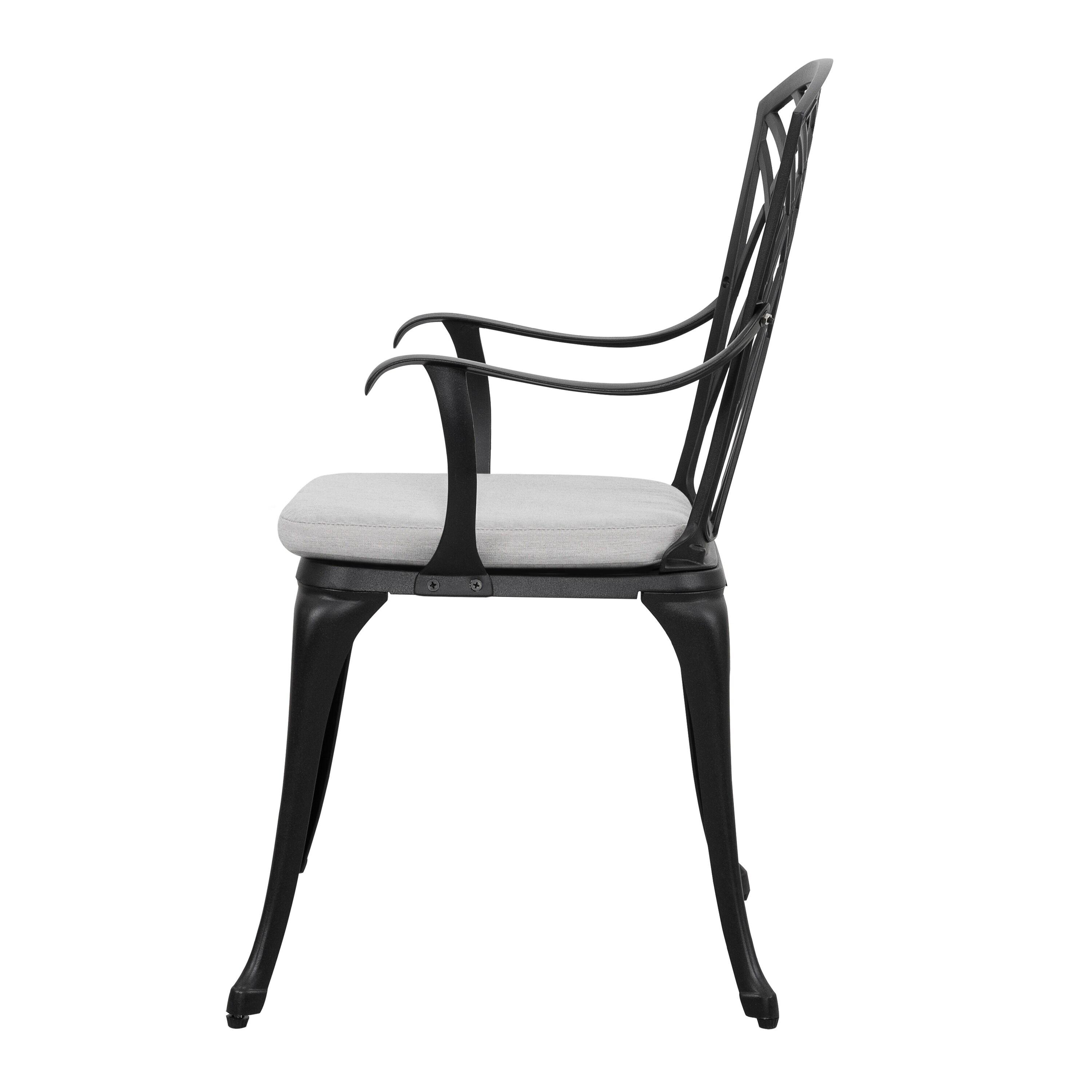 Black Cast Aluminum 3-Piece Bistro Set with Grey Cushions