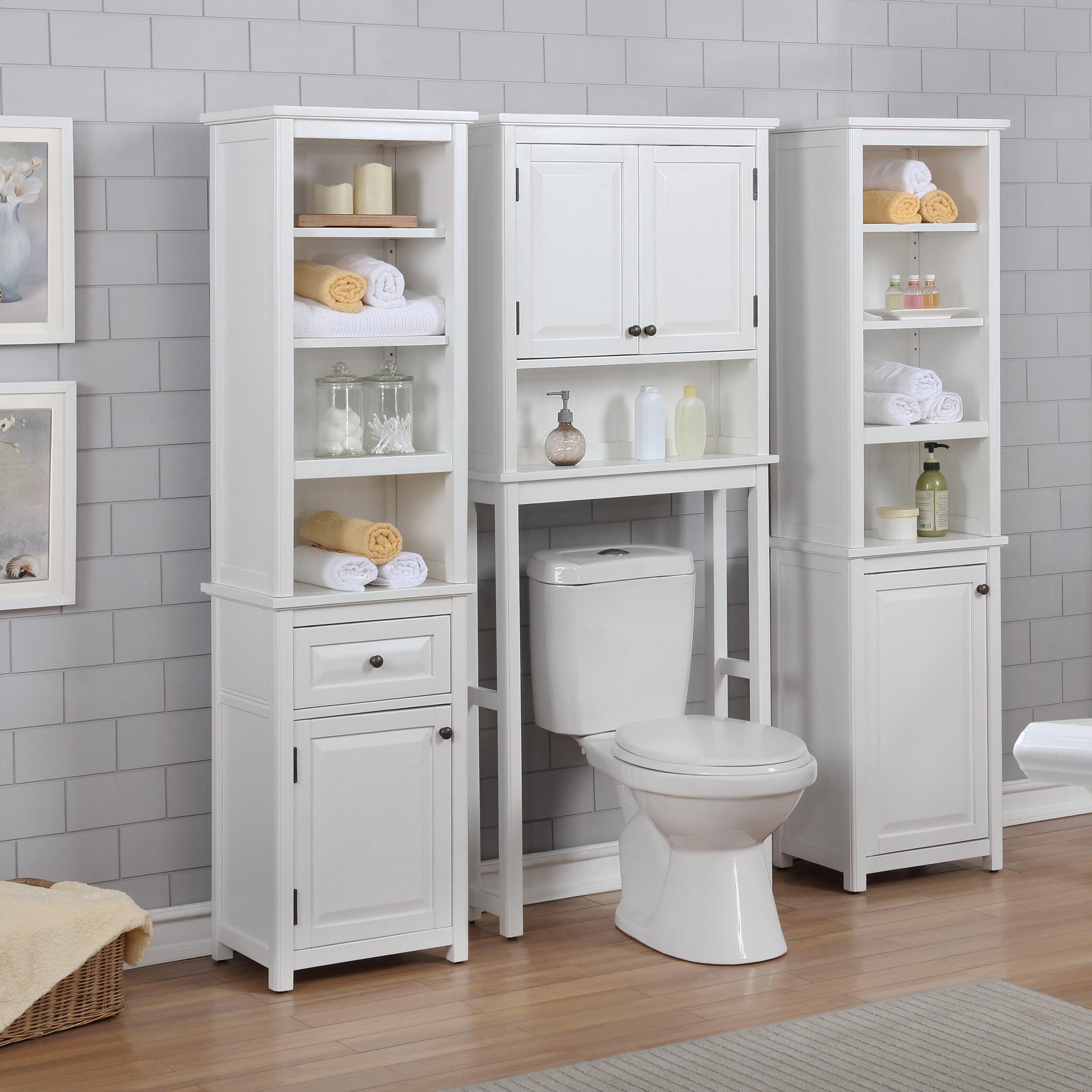 Dorset Over The Toilet Space Saver Storage with Upper Cabinet and Open Shelf White - Alaterre Furniture: Hardwood Bathroom Organizer