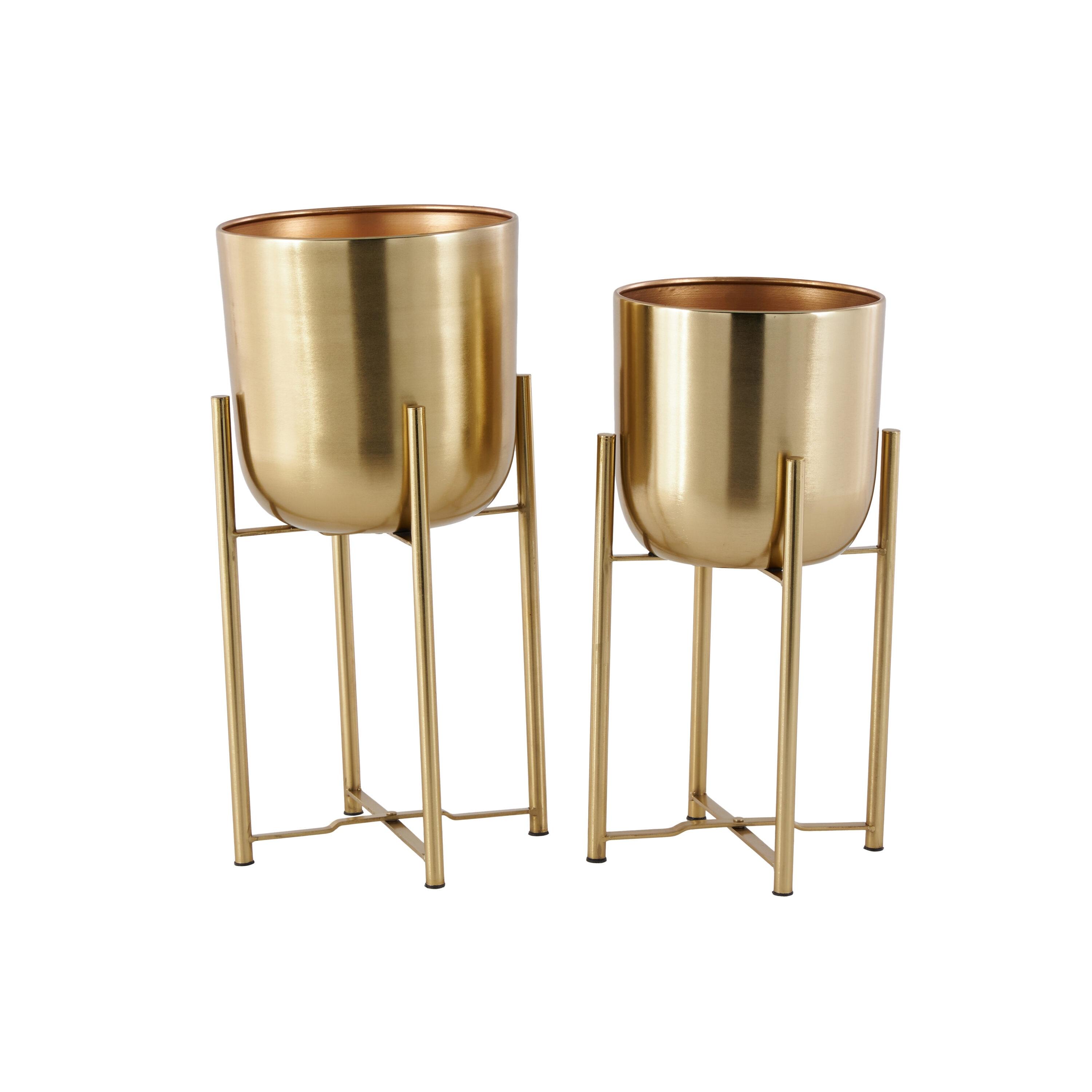 CosmoLiving by Cosmopolitan 2 - Piece Metal Dome Indoor Outdoor Planter with Removable Stand Set