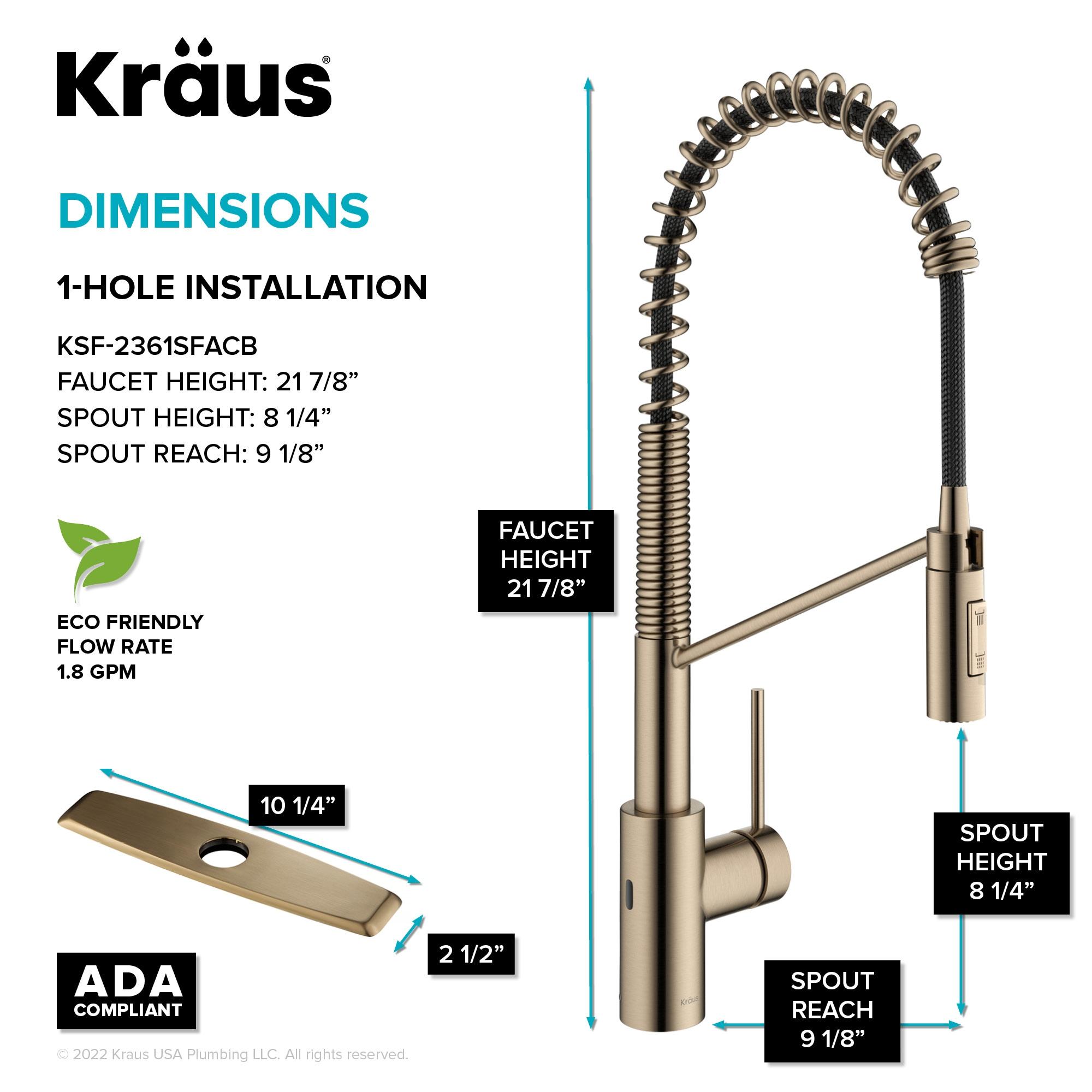 KRAUS Oletto Touchless Sensor Commercial Pull-Down Single Handle Kitchen Faucet with QuickDock Top Mount Assembly