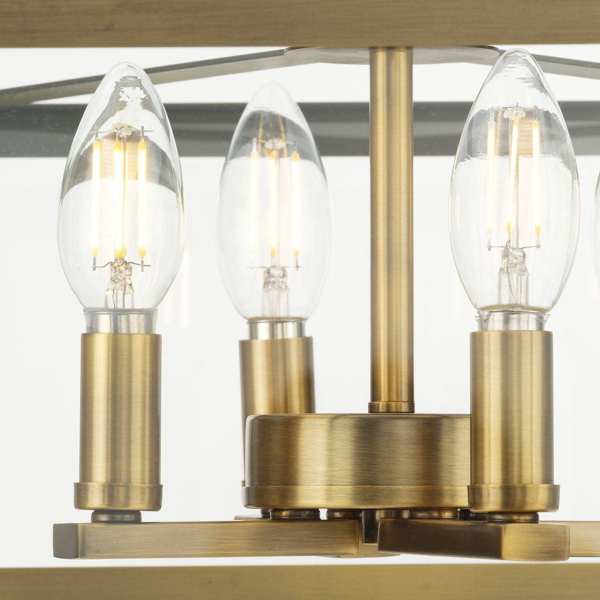 Progress Lighting Hillcrest 4-Light Vintage Brass Semi-Flush Mount with Clear Beveled Glass Panels
