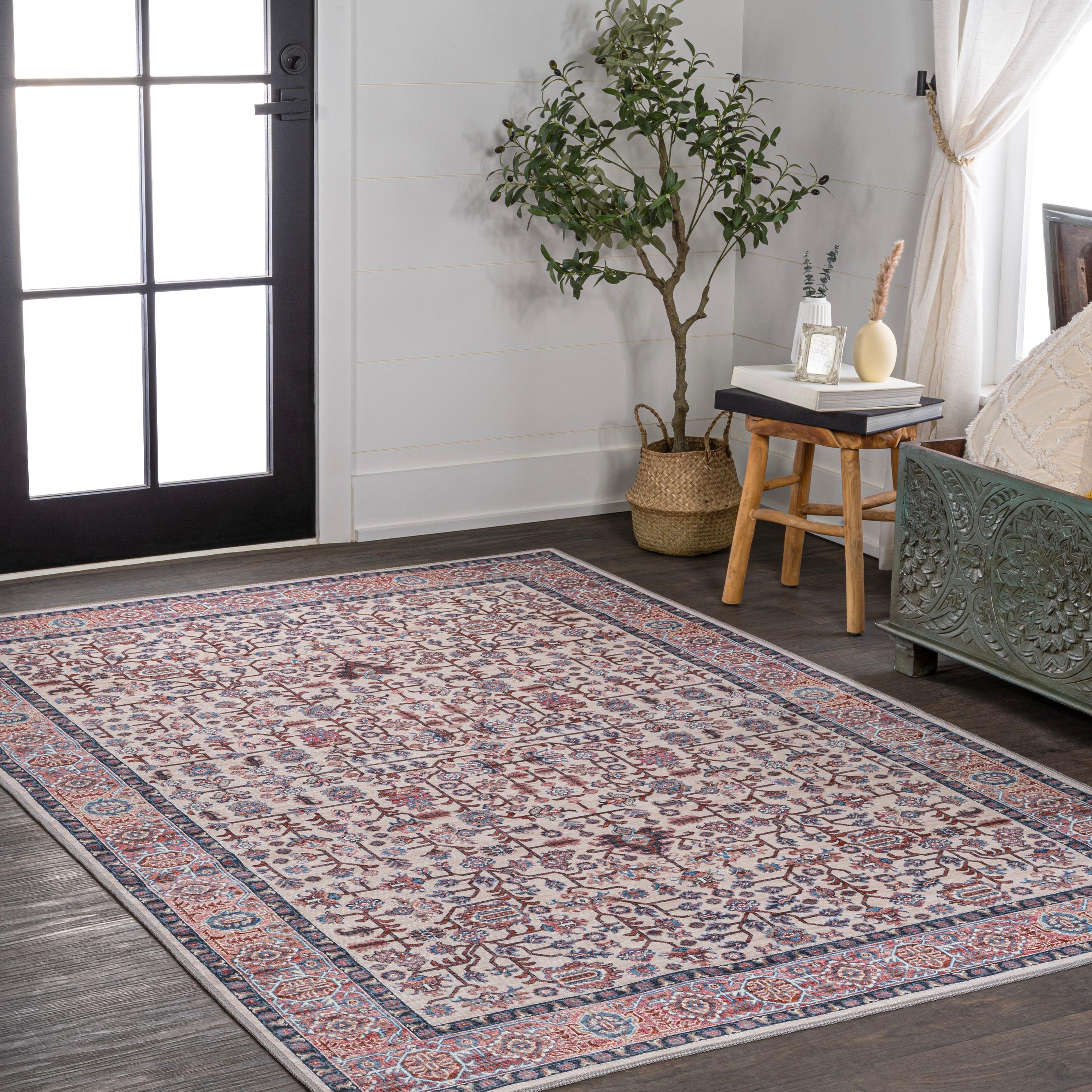 Kemer All-Over Persian Machine-Washable Beige/Red/Blue 3 ft. x 5 ft. Area Rug - JONATHAN Y