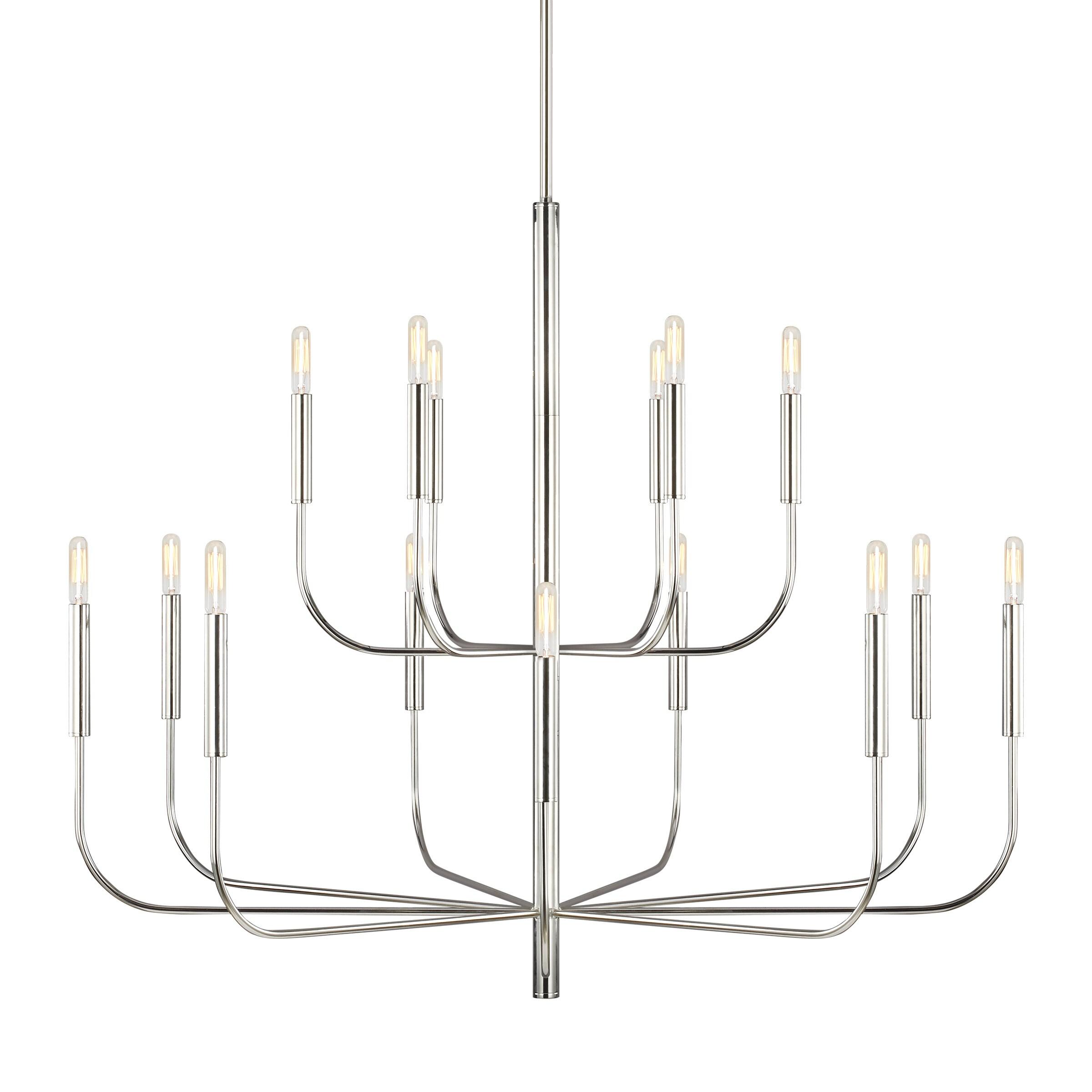 Brianna Polished Nickel 15-Light 2-Tier Chandelier with Linen Shades