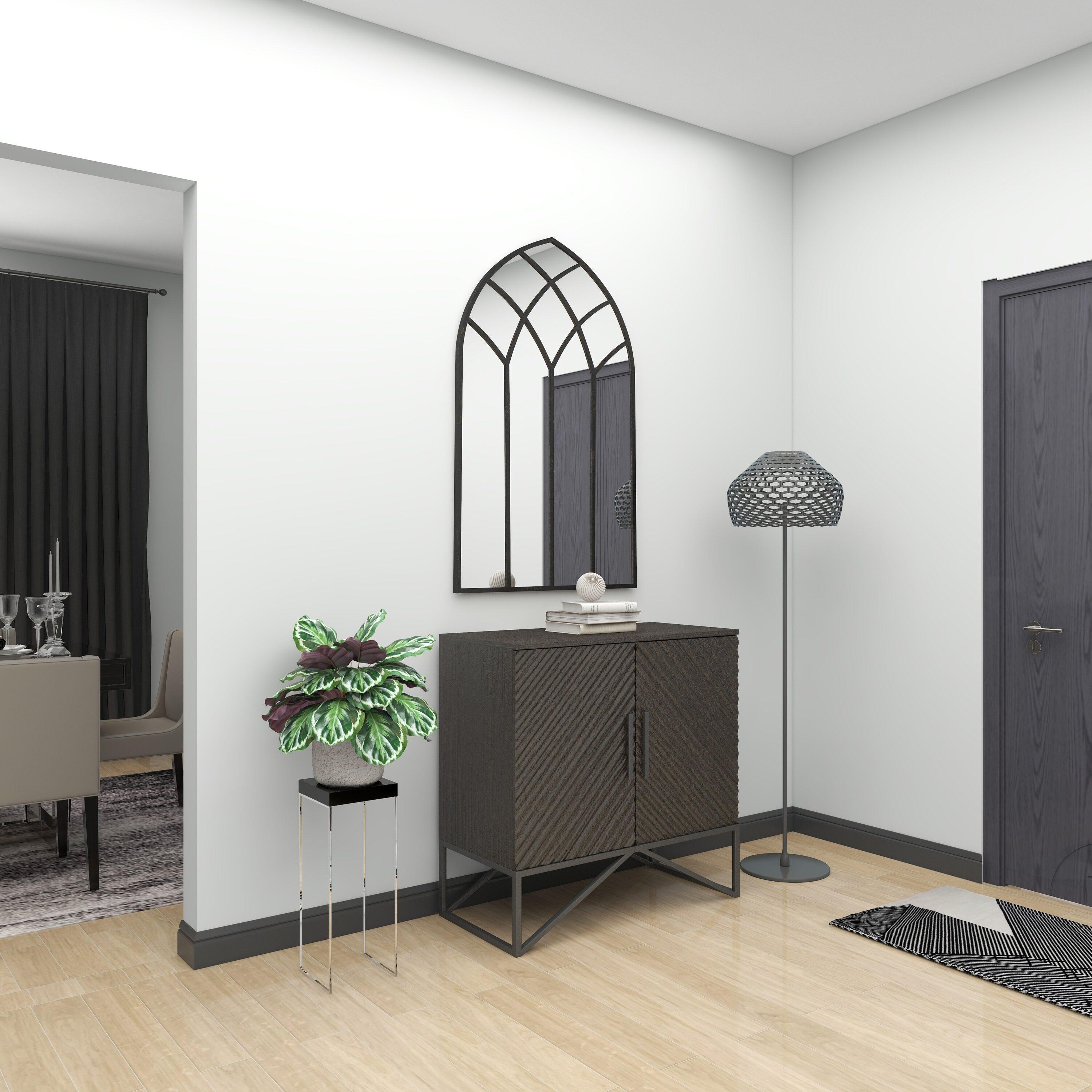 DecMode 30" x 48" Black Arched Window Pane Wall Mirror