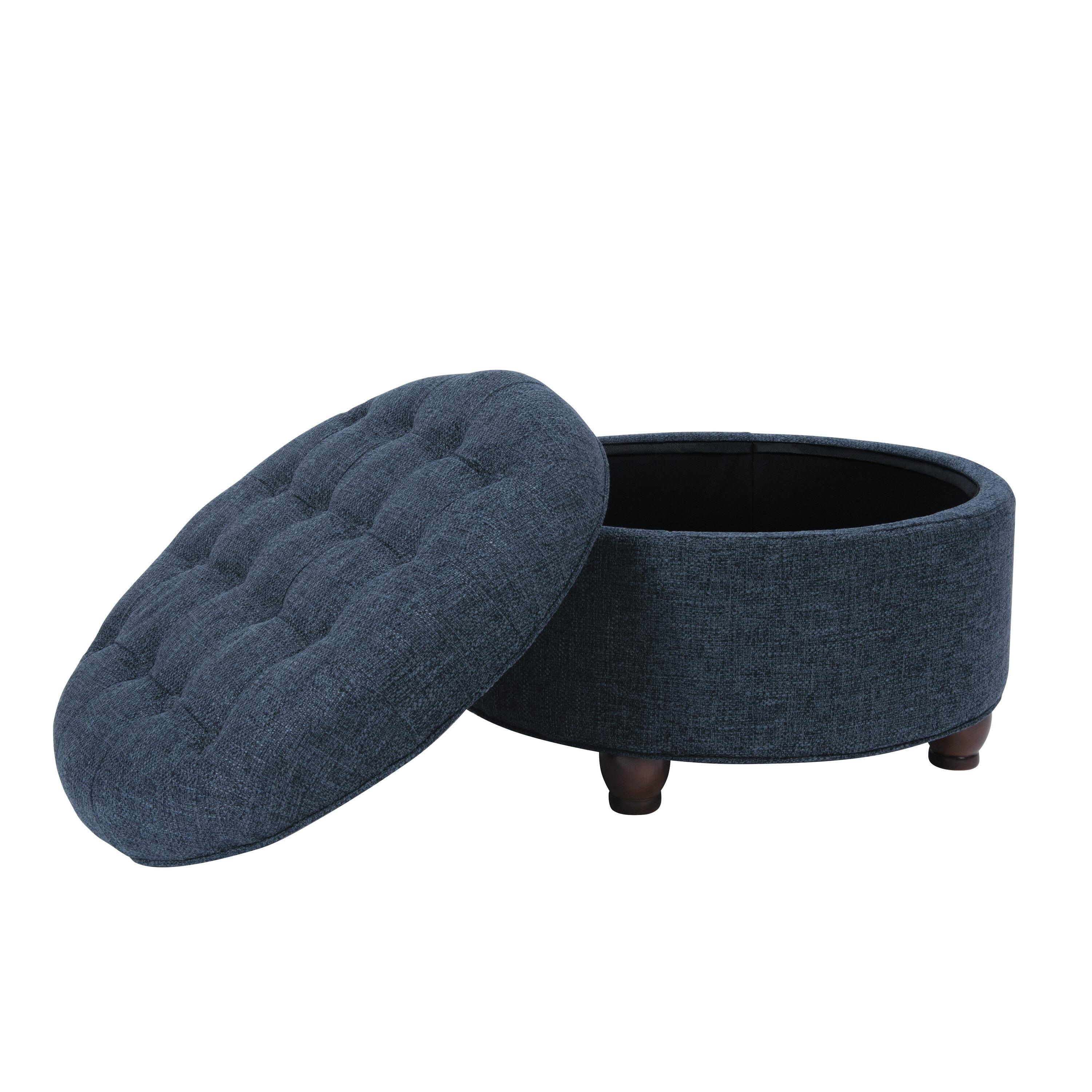 Large Tufted Round Storage Ottoman Navy - HomePop