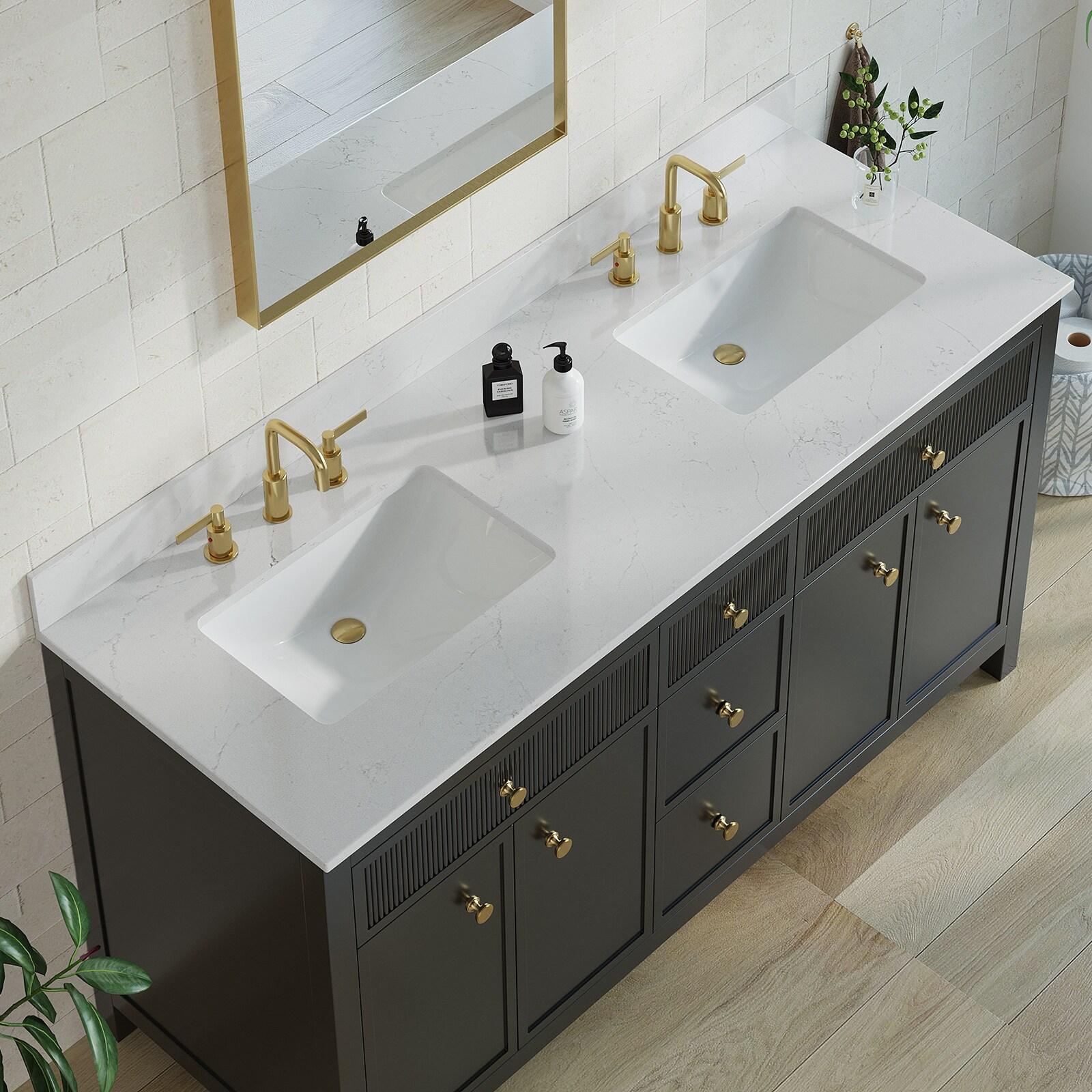 61'' Rectangular Double Sinks Vanity Top in White