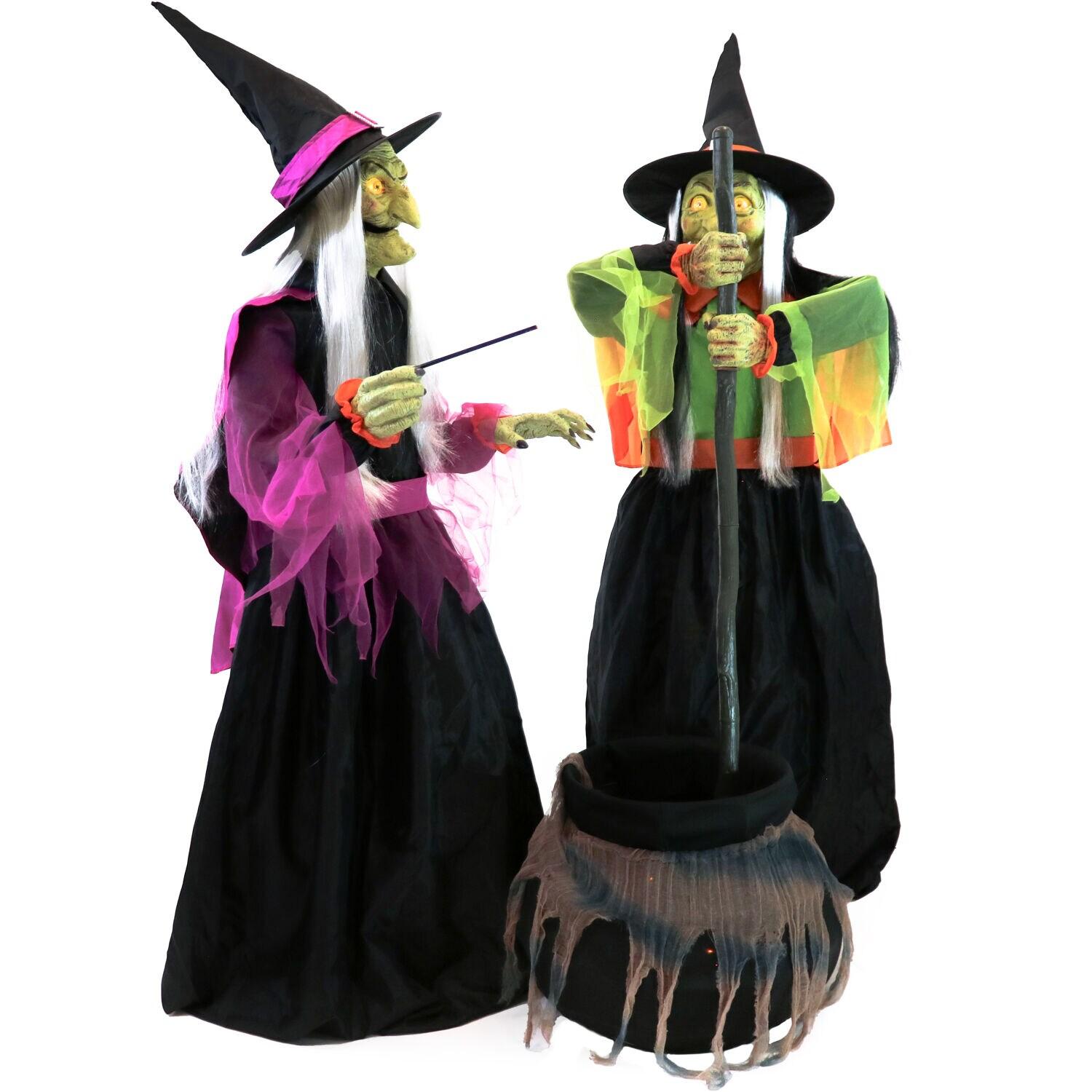 Haunted Hill Farm Haunted Hill Farm Motion-Activated Wicked Cauldron Witches, Plug-In Talking Halloween Animatronic