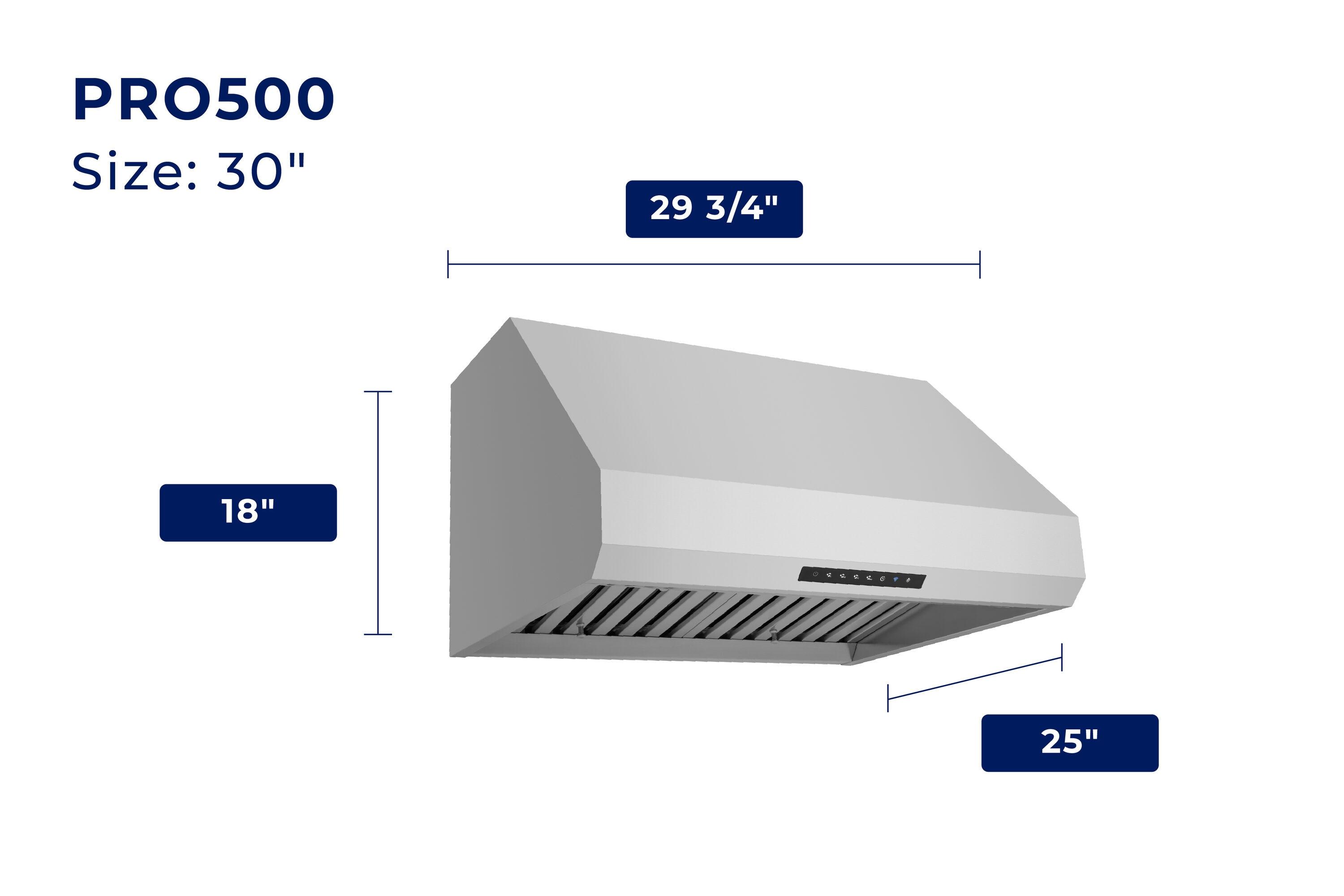 30" 540 CFM Versatile Under Cabinet or Wall Mounted Range Hood in Stainless Steel with Smart Feature