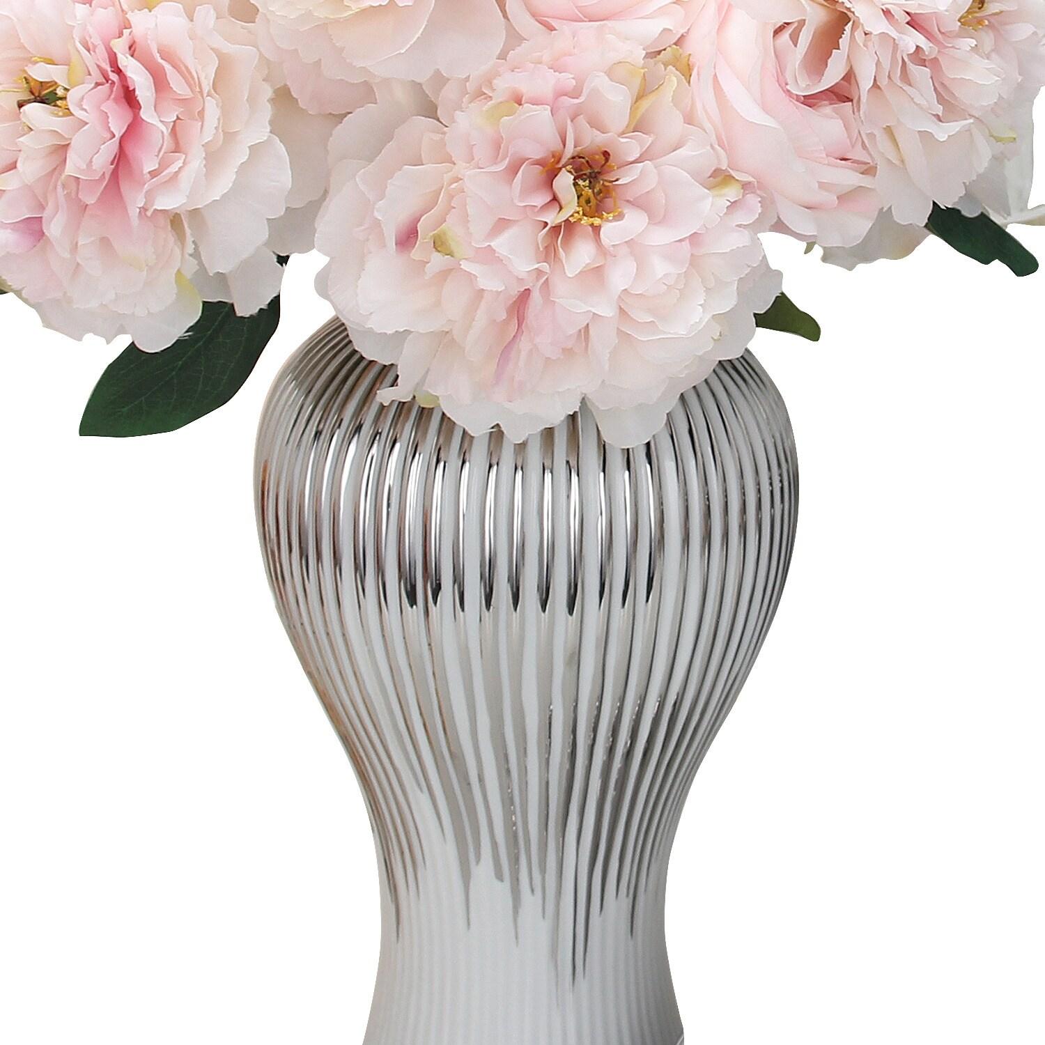 Beloved Ceramic White and Silver Ginger Jar Vase with Lid