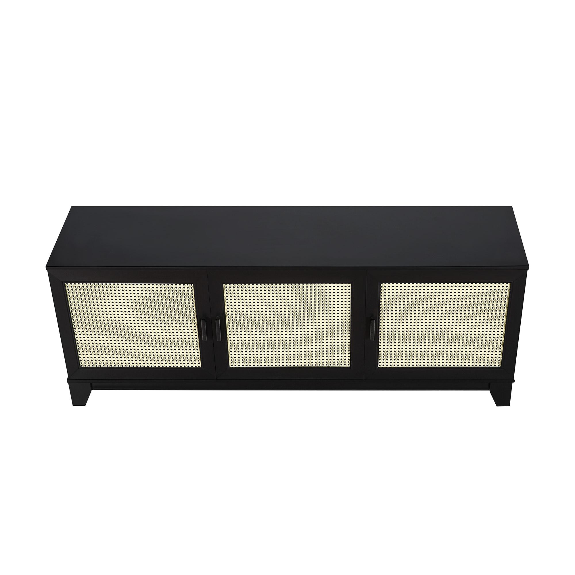 Sheridan Modern 6 Shelf Cane TV Stand for TVs up to 55" Black - Manhattan Comfort