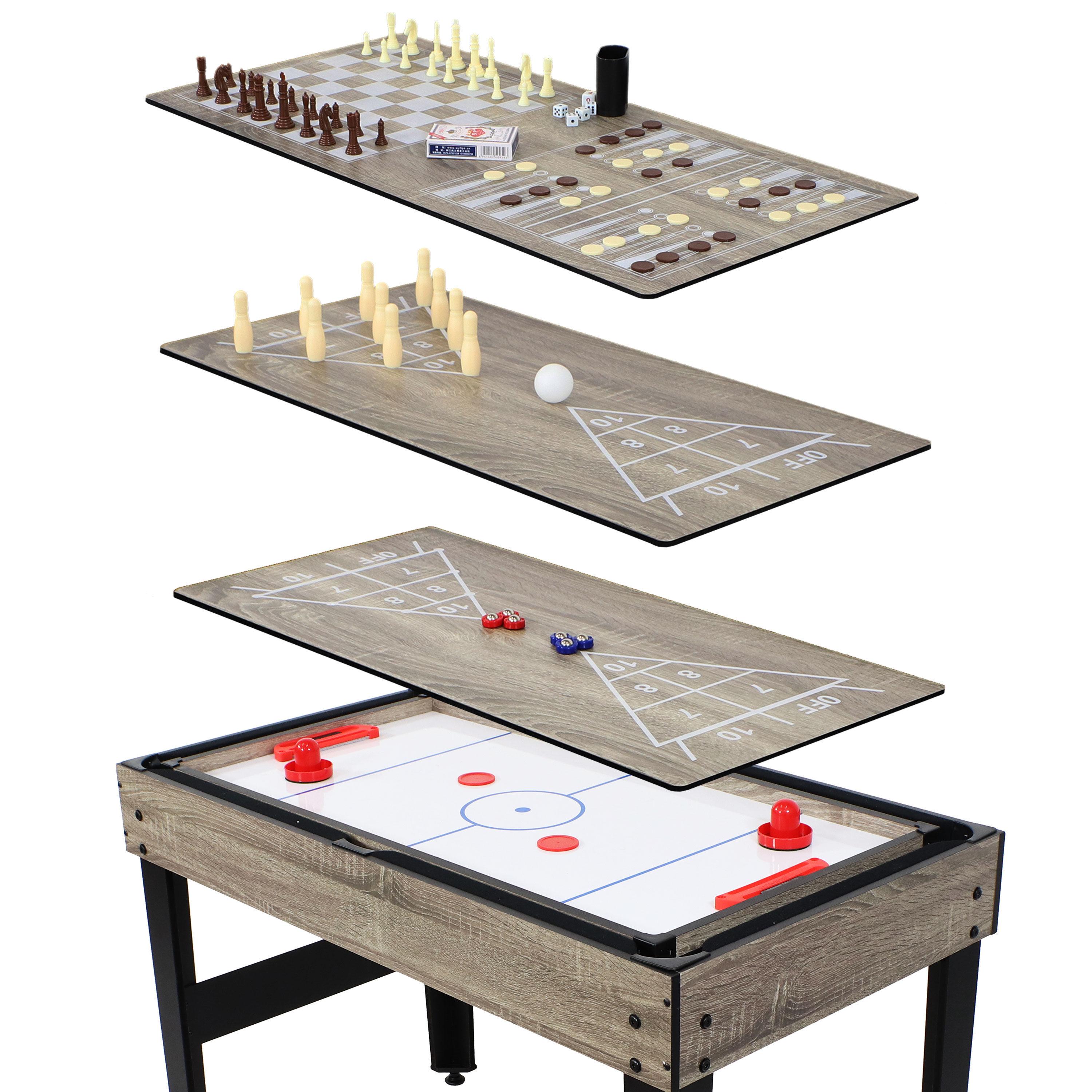 Sunnydaze Indoor Multi-Game Table with Billiards, Push Hockey, Foosball, Ping Pong, Bowling, and More - Classic Wood Stain