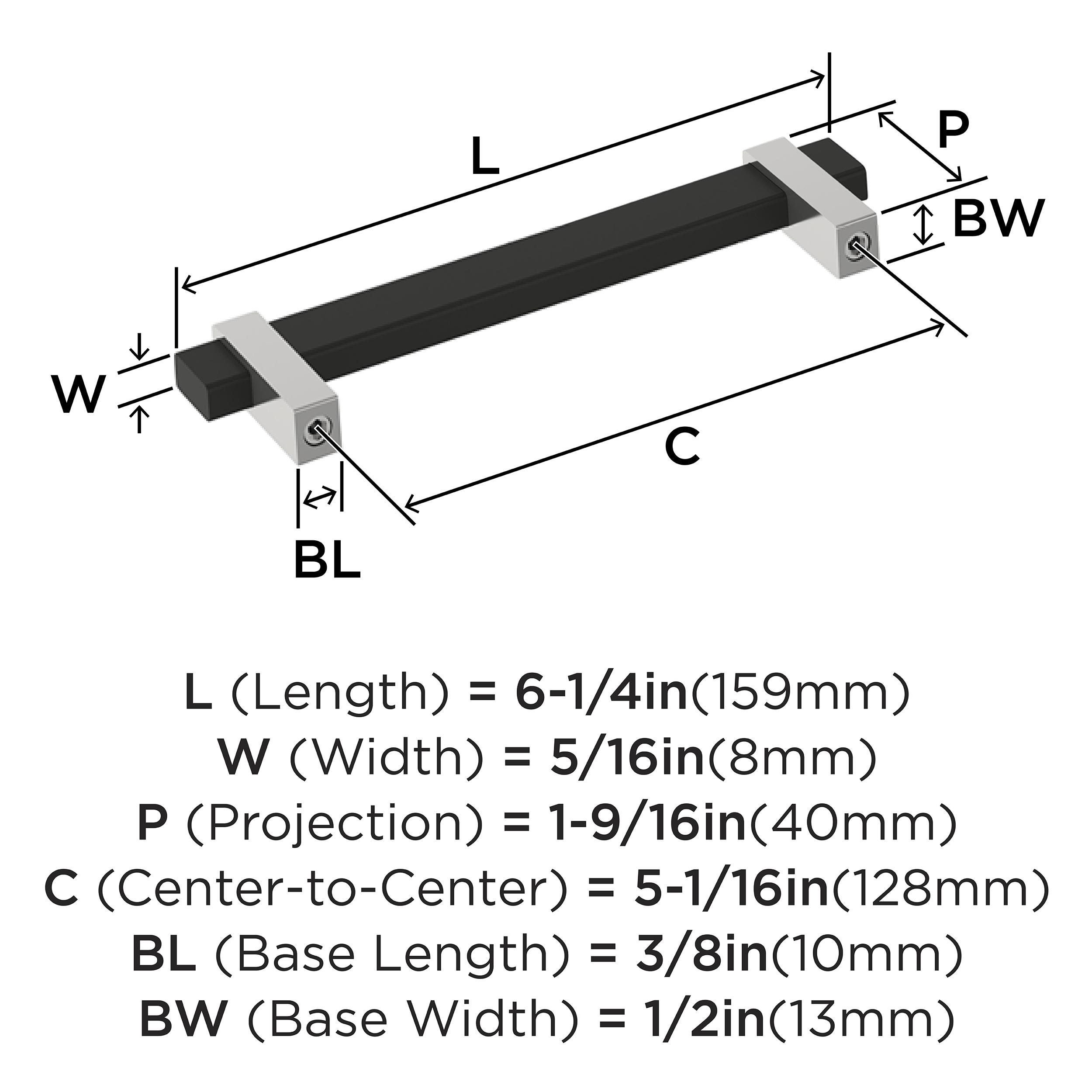 Amerock Mulino 5-1/16 inch (128mm) Center-to-Center Matte Black/Polished Chrome Cabinet Pull