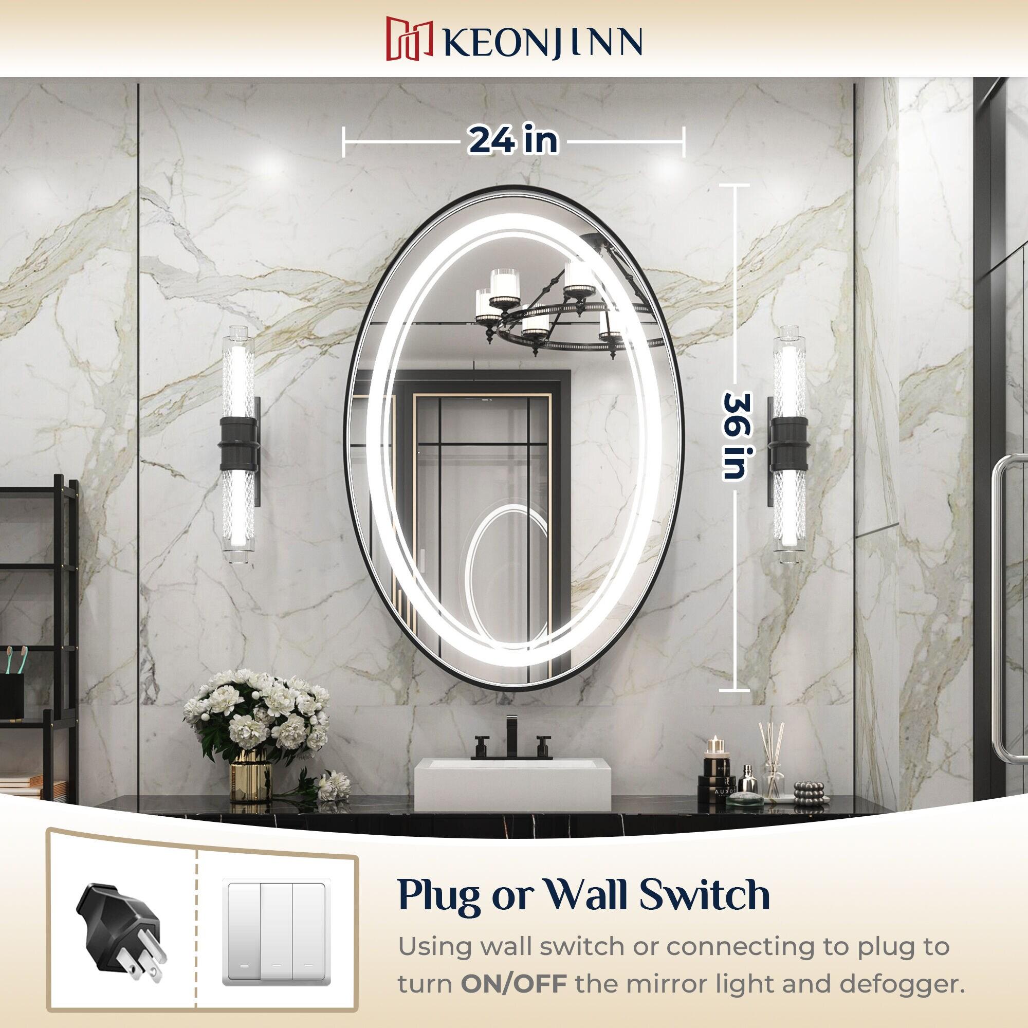 Keonjinn LED Bathroom Vanity Mirror, Front Light & Backlit, 3 Color Temperatures, Anti Fog, Double Lights Strips, 24"x32"
