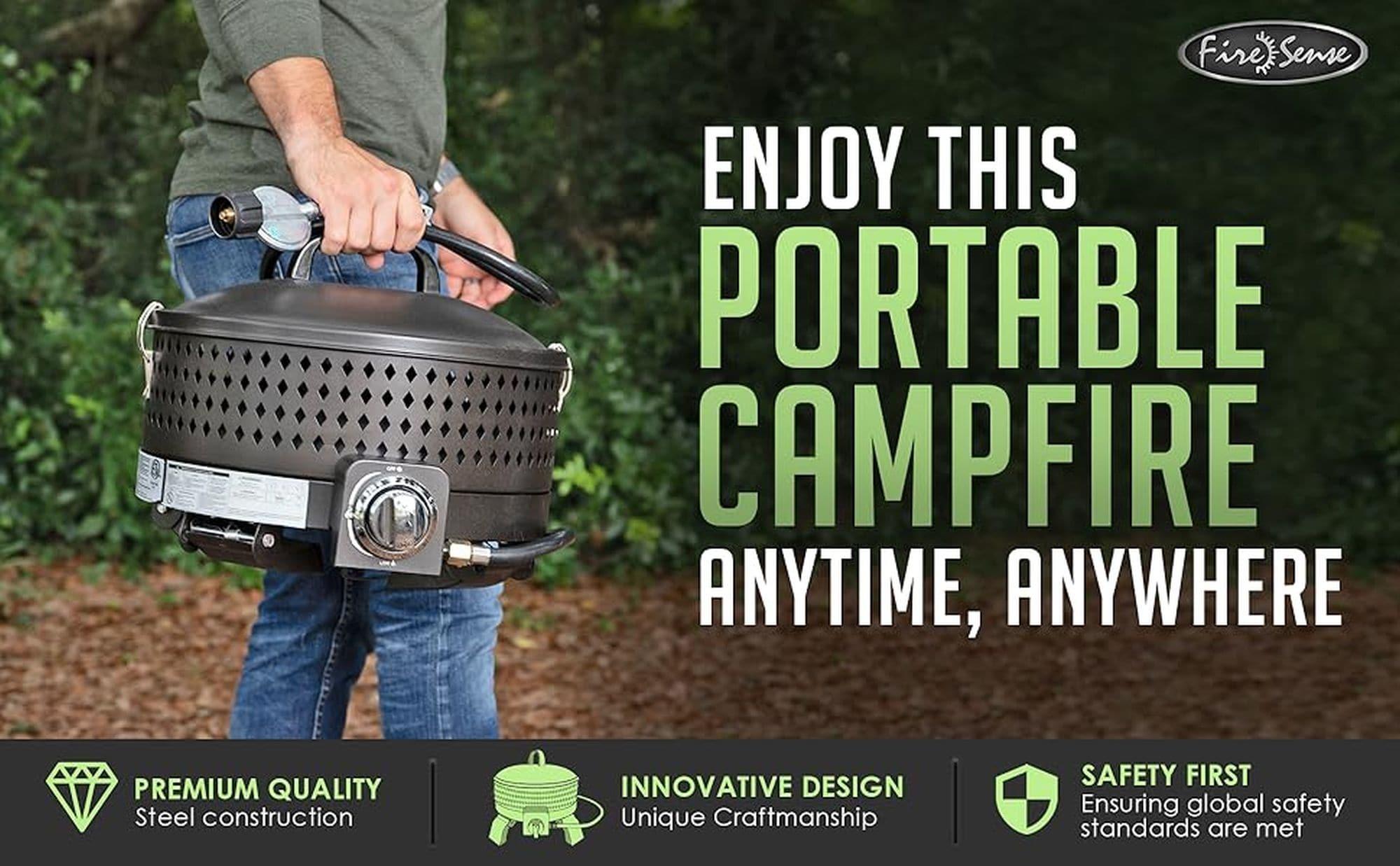 Fire Sense 62133 Sporty Campfire Portable Fire Pit LPG Gas 60,000 BTU Outdoor Firepit Includes Propane Stand Included - Dark Bronze - Round - 15"