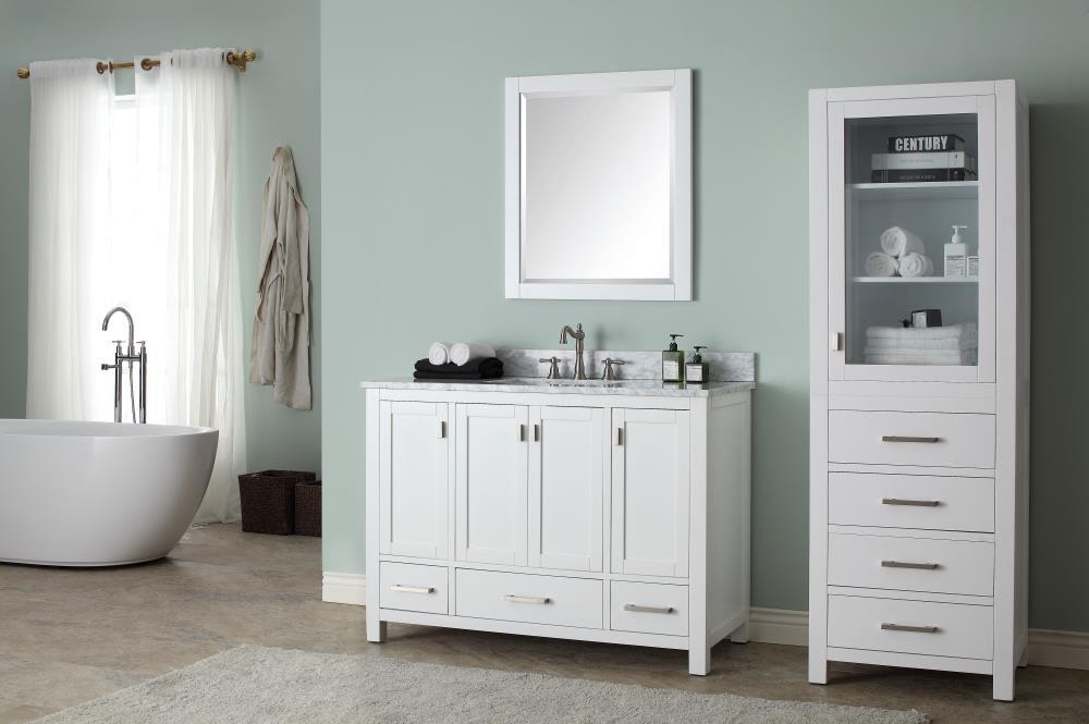 White Engineered Wood Single Vanity with Stone Top