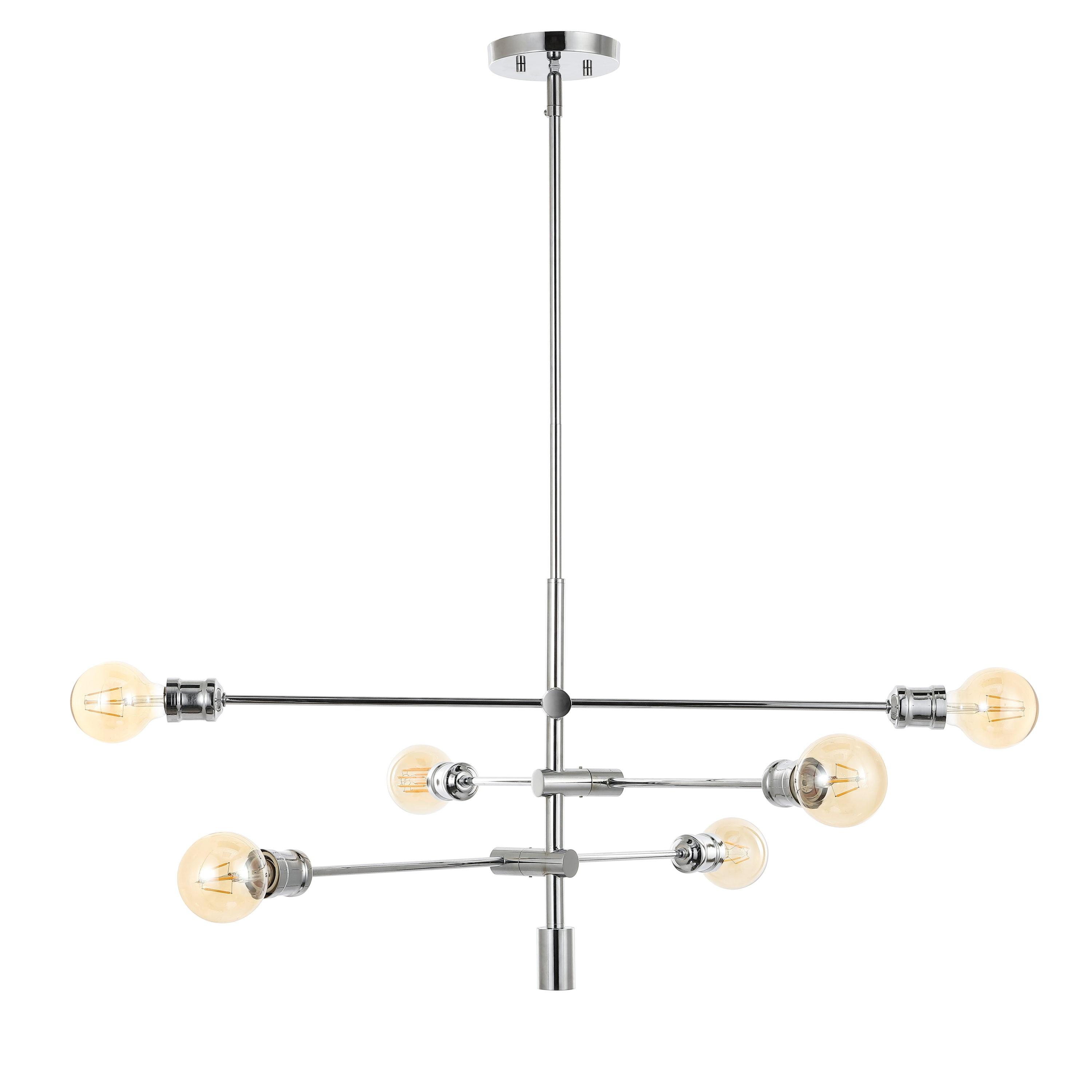 Atlas 36" 6-Light Modern Vintage Iron Arm-Adjustable LED Chandelier, Chrome