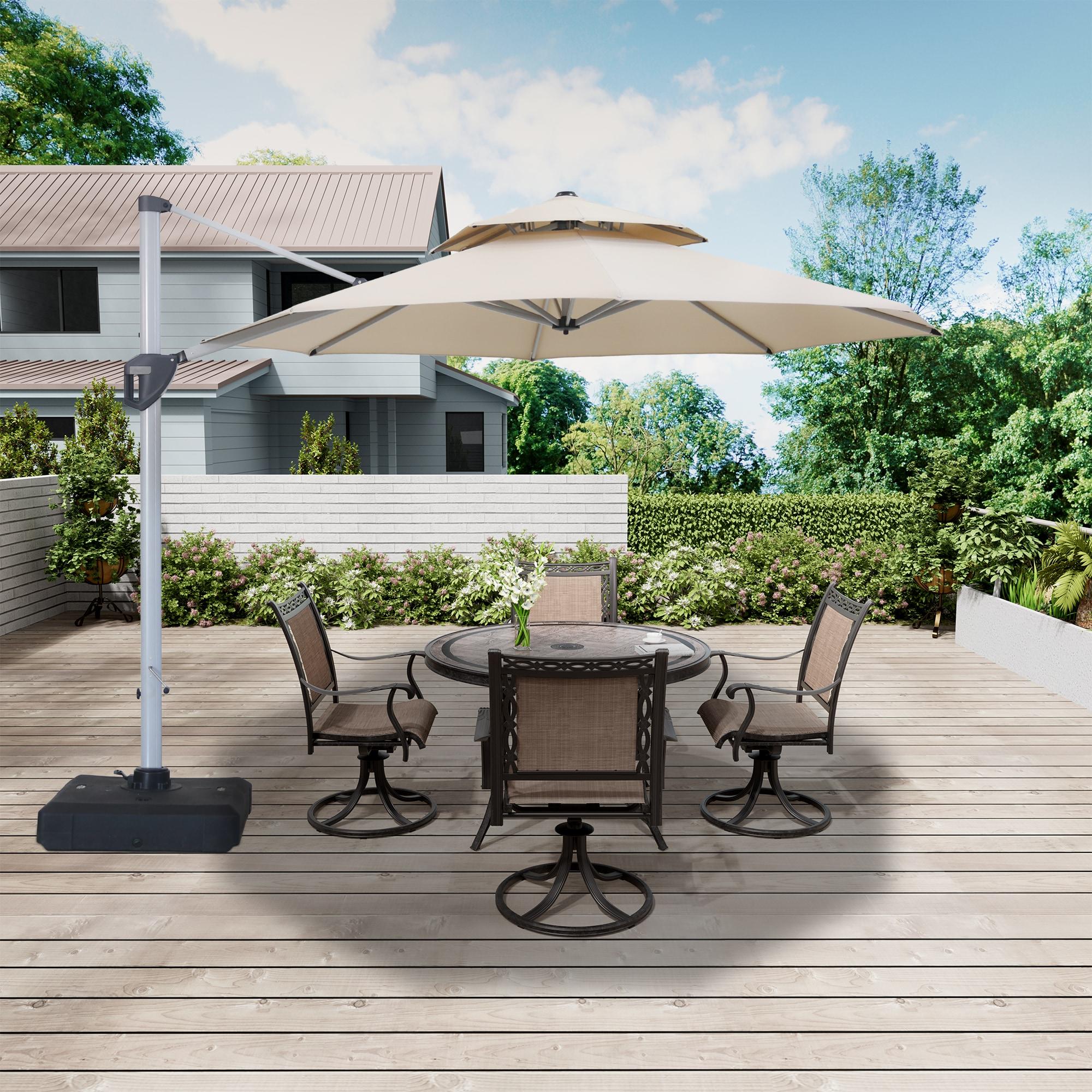 Mondawe 10x13 FT Cantilever Umbrella Large Offset Umbrella with 360°Rotation and LED Light Panel Cantilever Patio Umbrella for Backyard, Pool & Garden, Red