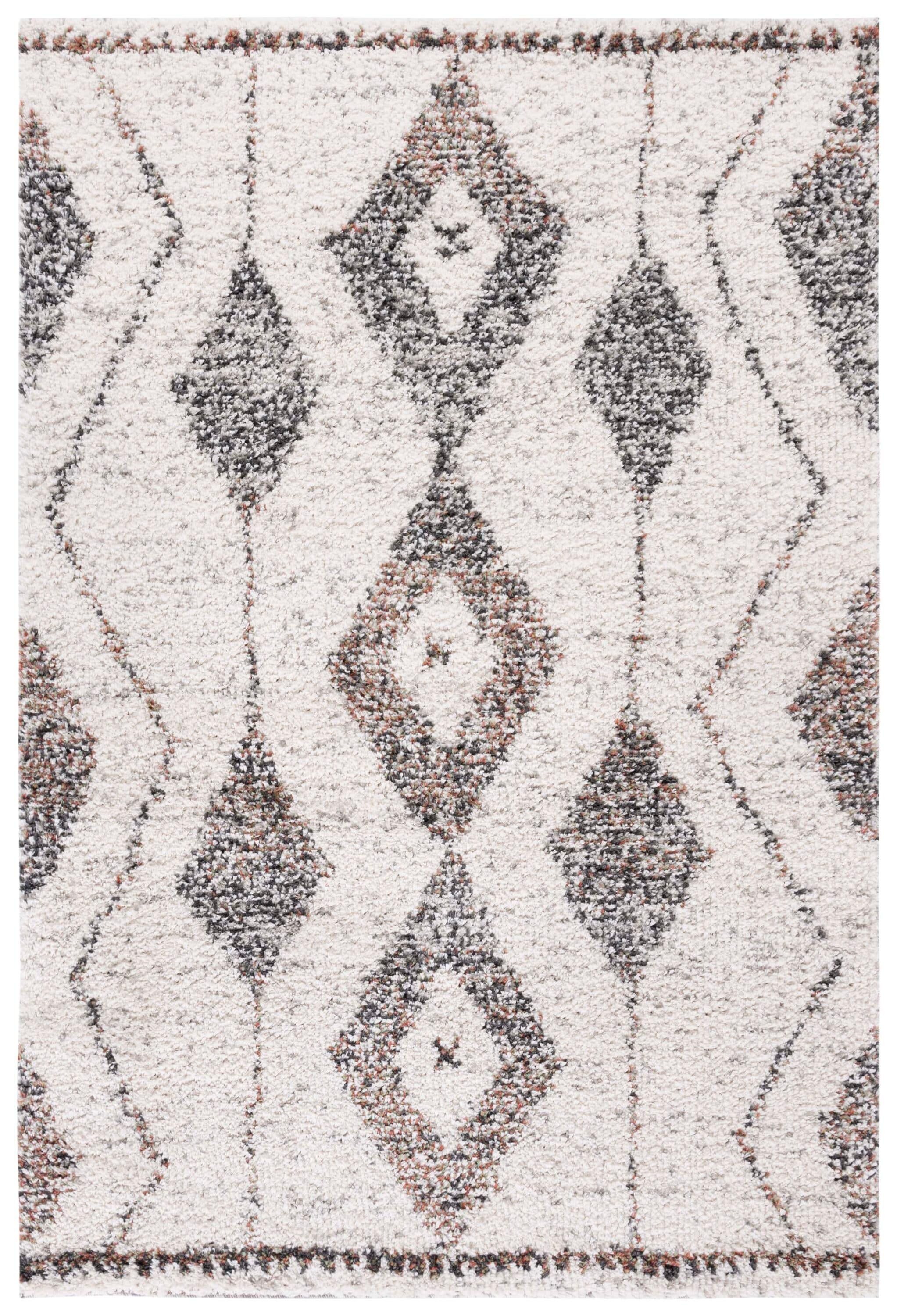 SAFAVIEH Jericho Newton Southwestern Polyester Shag Area Rug, Ivory/Black, 9' x 12'