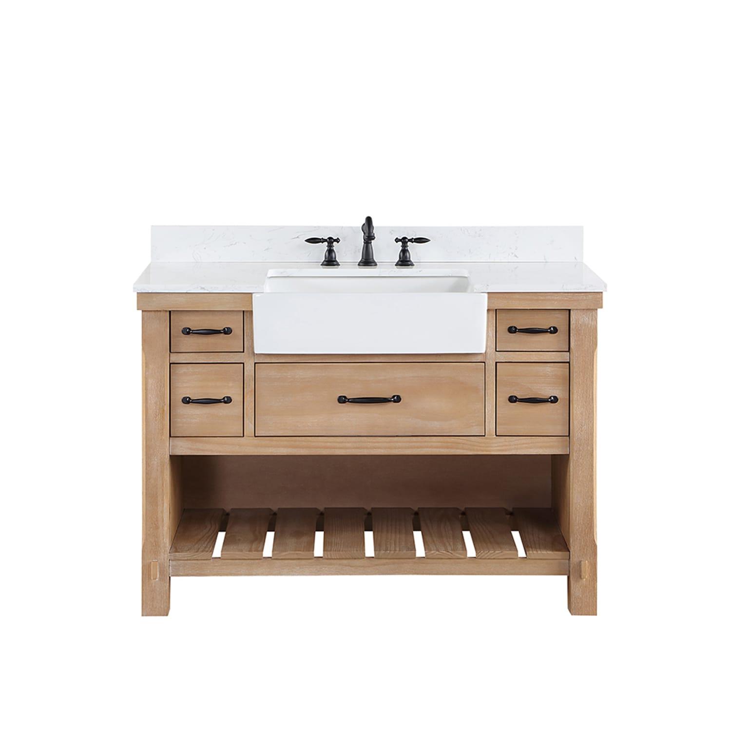 Villareal 48" Single Bath Vanity in Weathered Pine Wood & White Farmhouse Basin