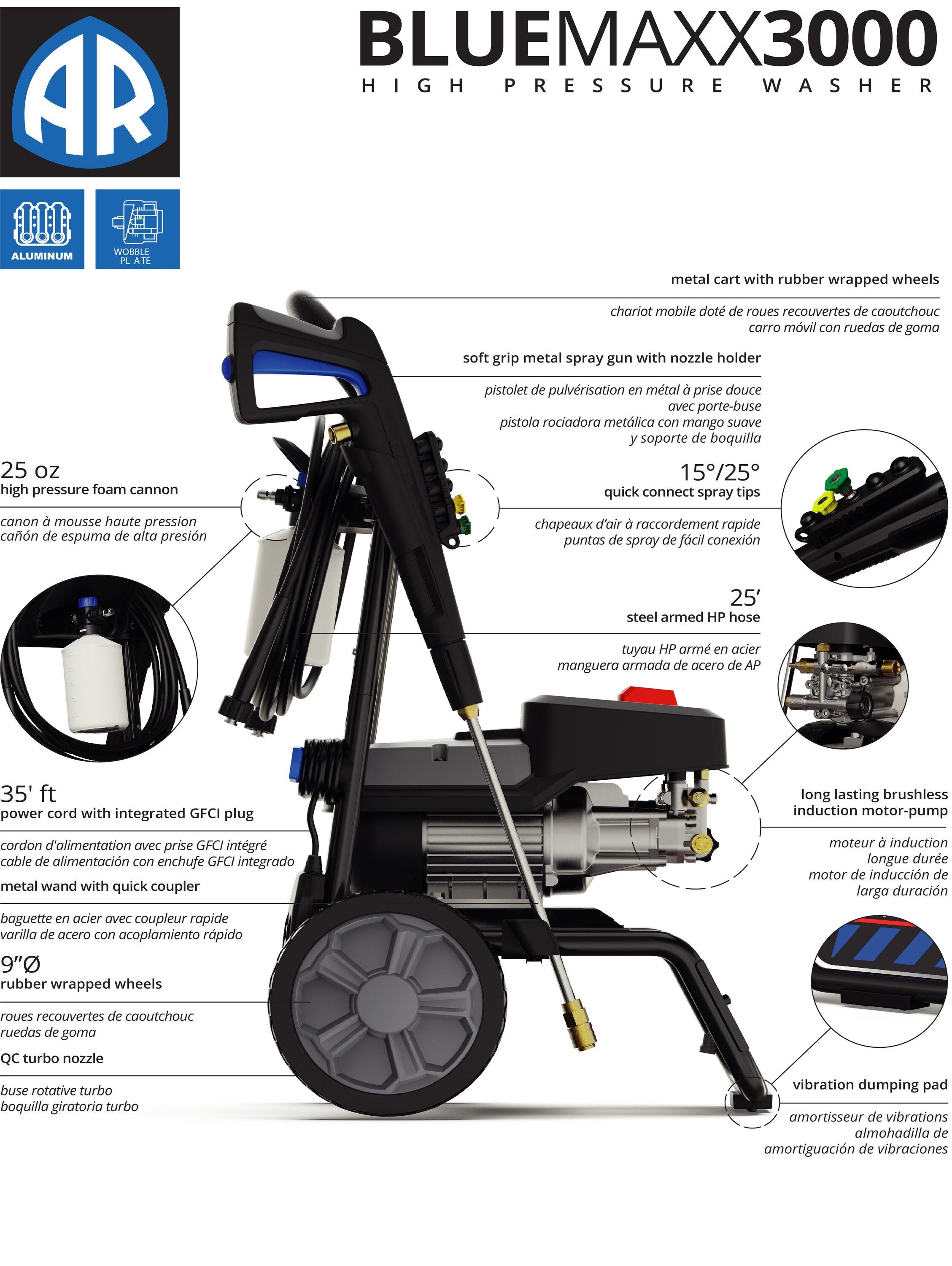 AR Blue Clean AR Blue Maxx, Maxx 3000 Electric Pressure Washer, 3000 PSI, 1.3 GPM