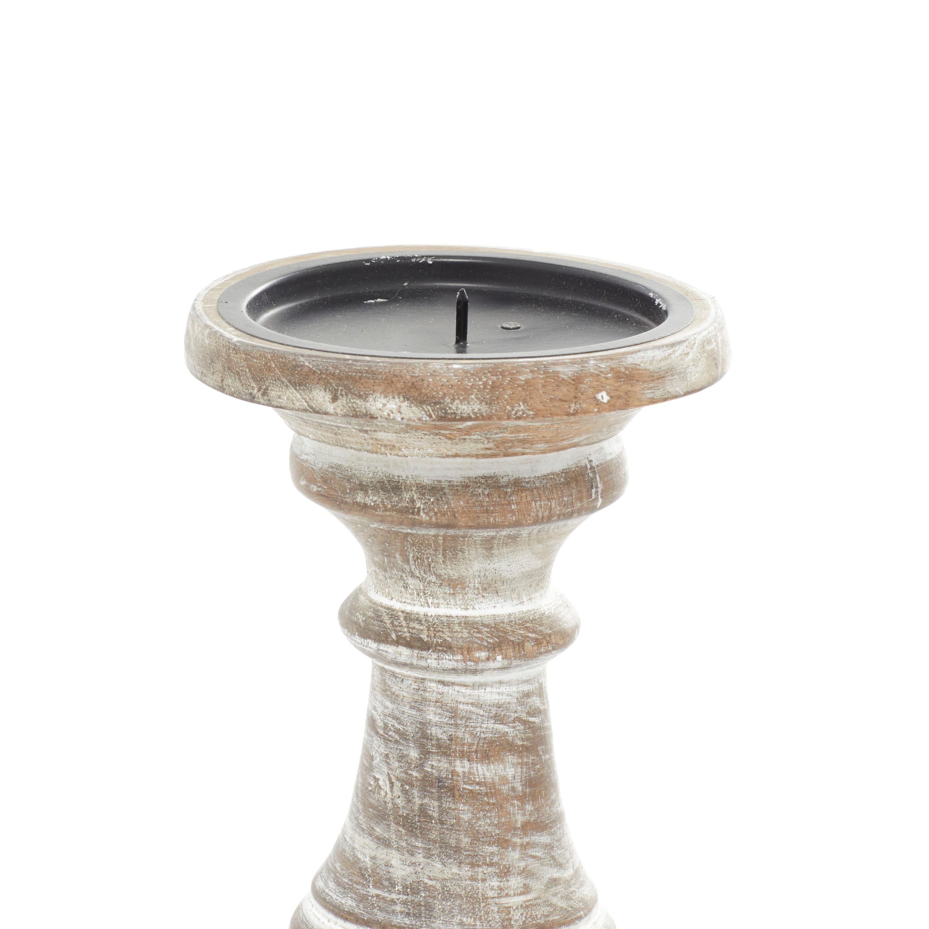 DecMode Traditional and Timeless Mango Wood Pillar Candle Holder Set of 3, 6", 8", 10"H, Cream Finish