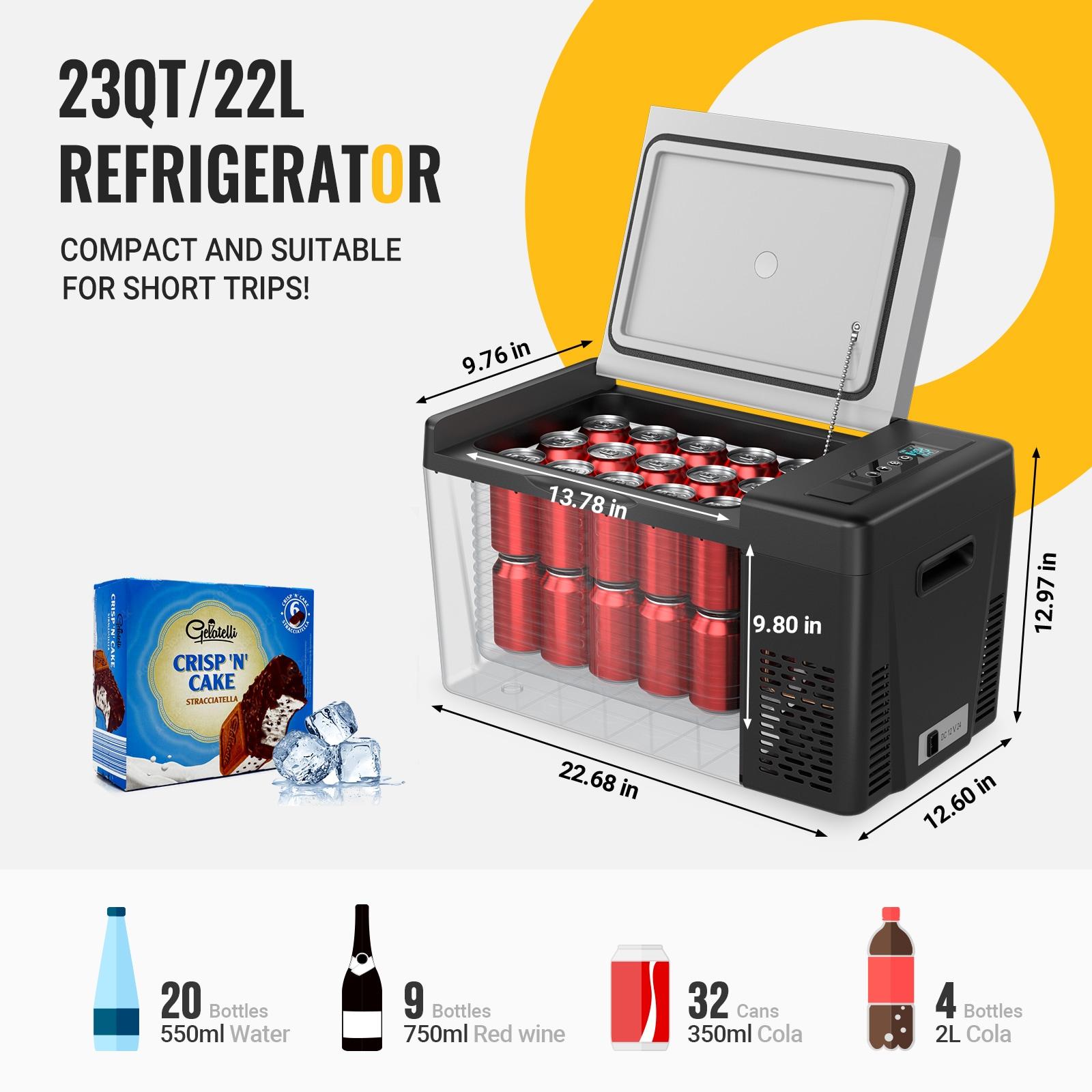 BougeRV Portable Car Refrigerator 23 Qt, 12 Volt Refrigerator Portable Freezer Compressor Cooler with -7℉~50℉ Cooling Range, 12/24V DC 110~240V AC for RV Truck Vehicle Boat Outdoor Use Black