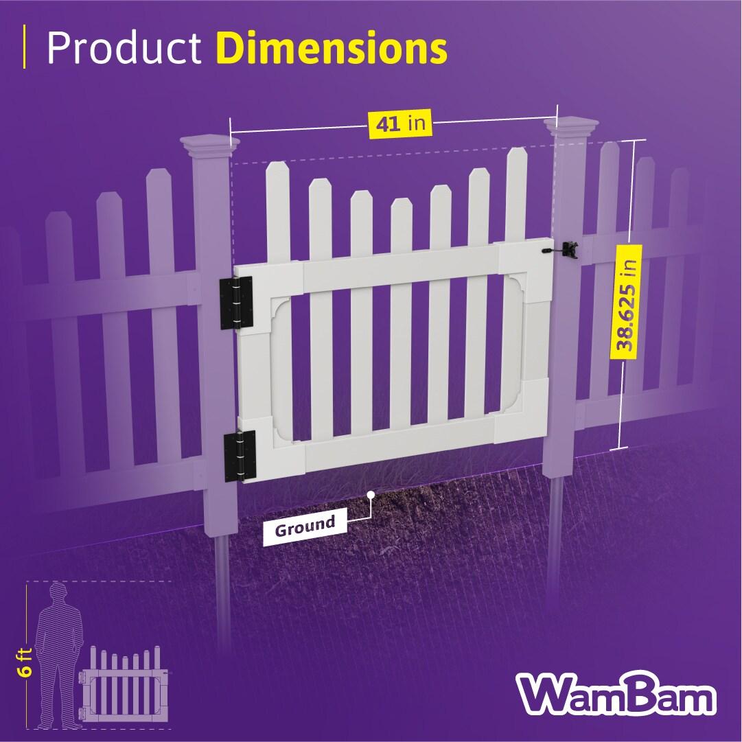 3ft H x 3.5ft W (1 Gate) No Dig WamBam All American Gate Kit, White Vinyl Picket Yard Fence Gate w/ Hardware Included for All American Fence, Outdoor Gate for Patio & Yard, ZP19043