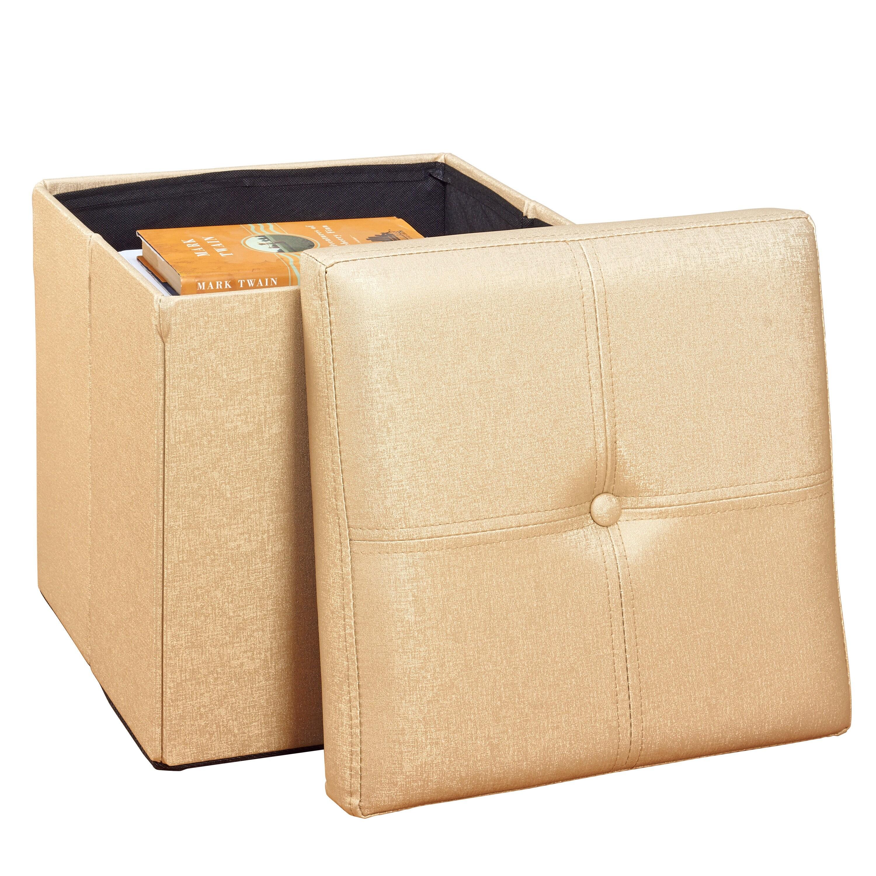 Simplify Faux Leather Folding Storage Ottoman Cube (F-0646-MET-GOLD)