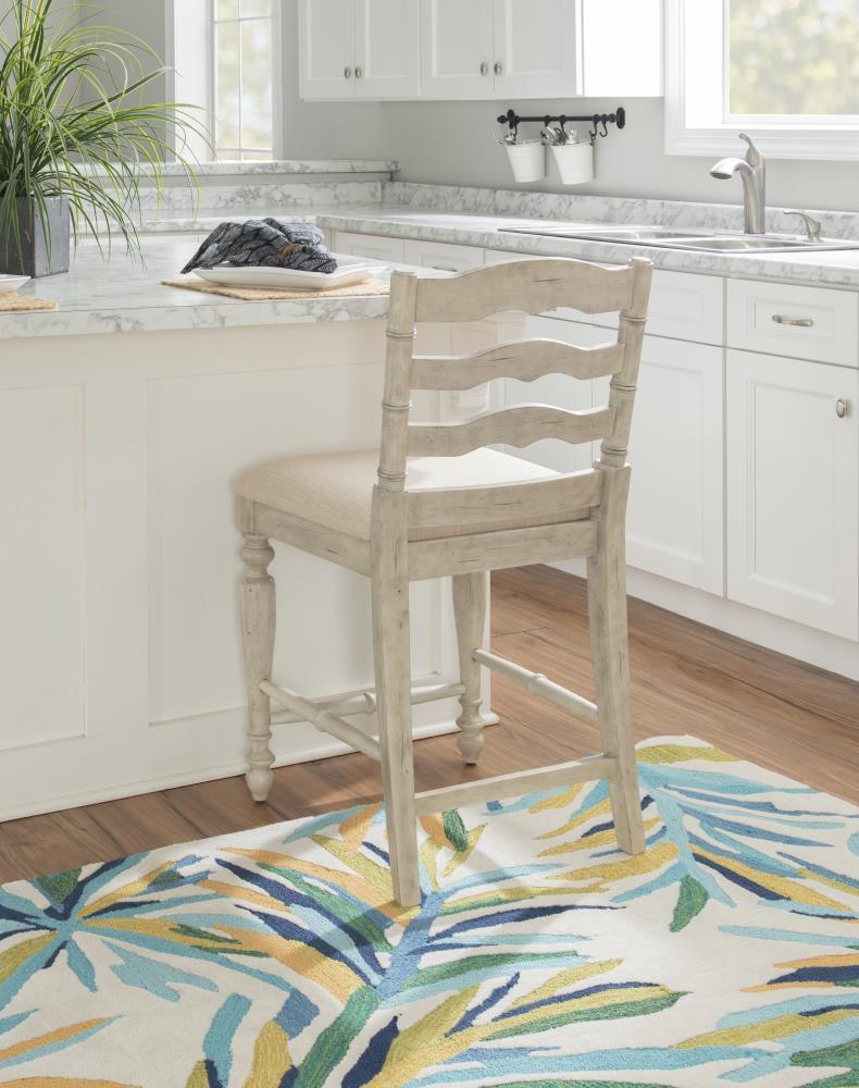 24" Marino Padded Seat Counter Height Barstool Upholstered Seat and Back White - Linon: Rubberwood Frame, Foam Fill, Ladder-Back Design