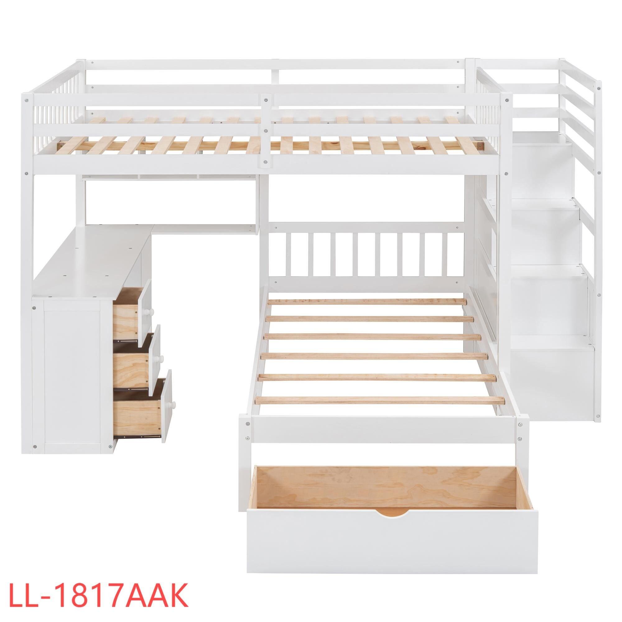 Harper & Bright Designs Full Over Twin Bunk Bed with Stairs, Storage Drawers, Full Size Loft Bed Frame with Desk and Shelves, White
