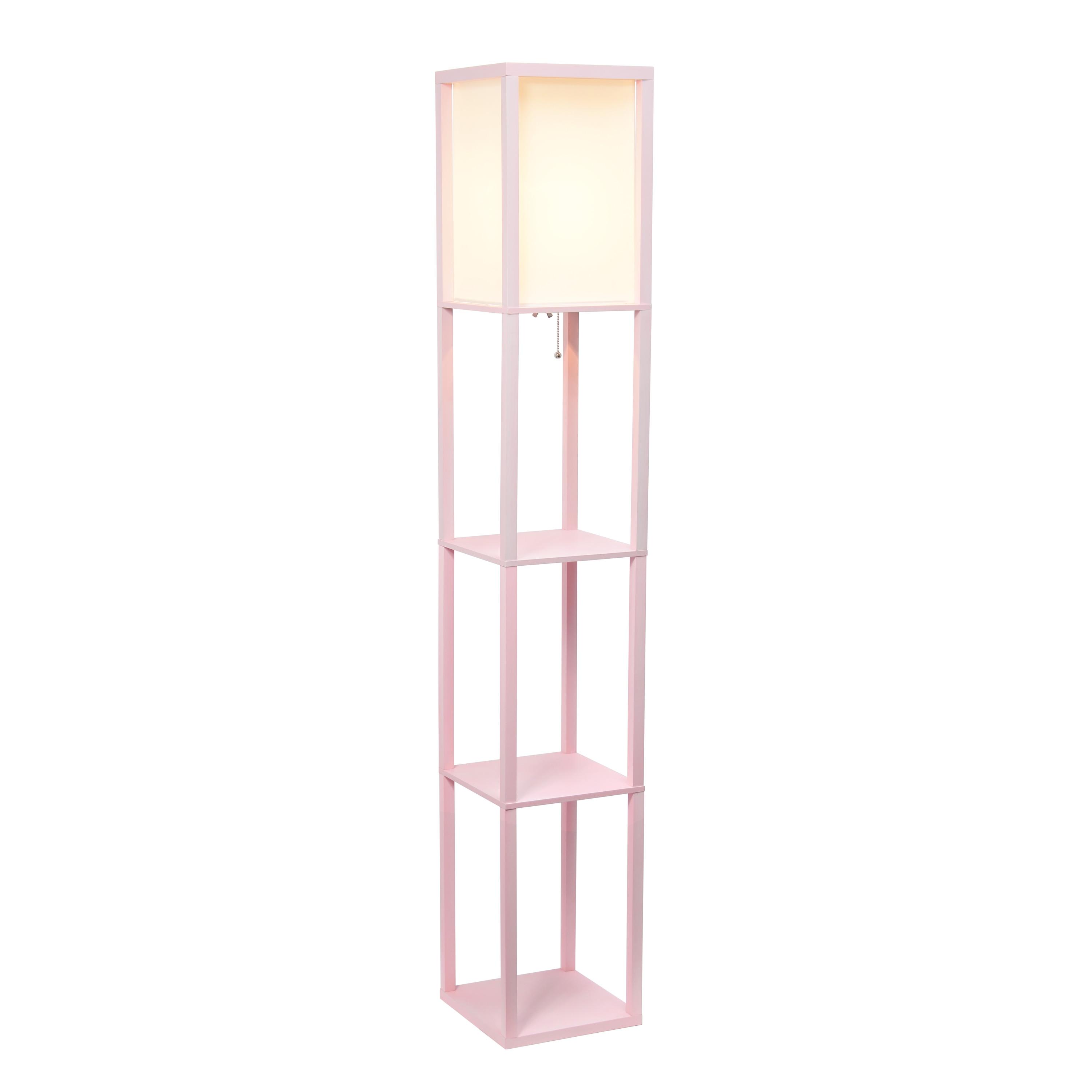 Column Shelf Floor Lamp with Linen Shade Light Pink - Lalia Home: ETL Listed, Pull Chain Switch