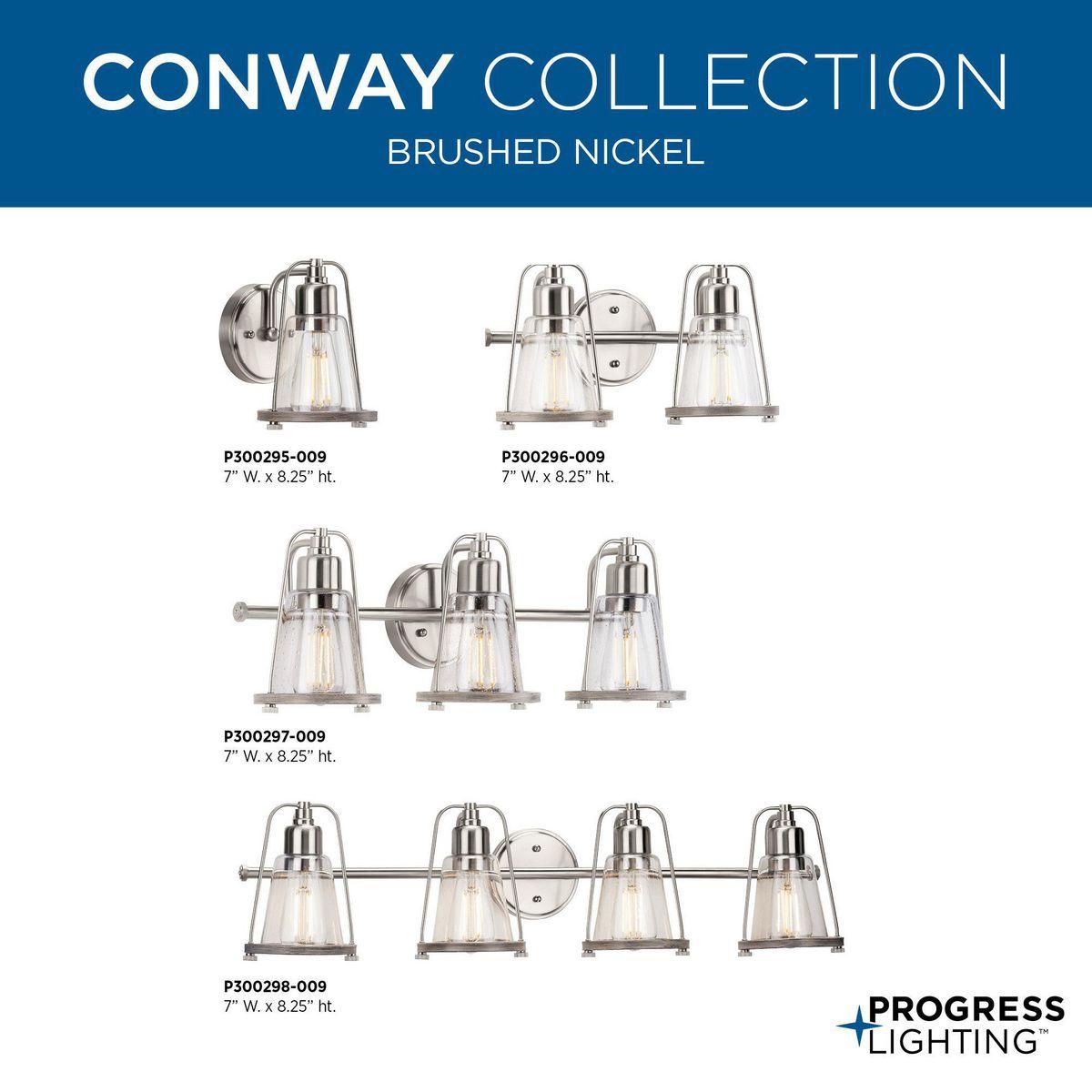 Progress Lighting Conway 3-Light Bath Vanity Light, Steel, Matte Black, Clear Seeded Glass Shade