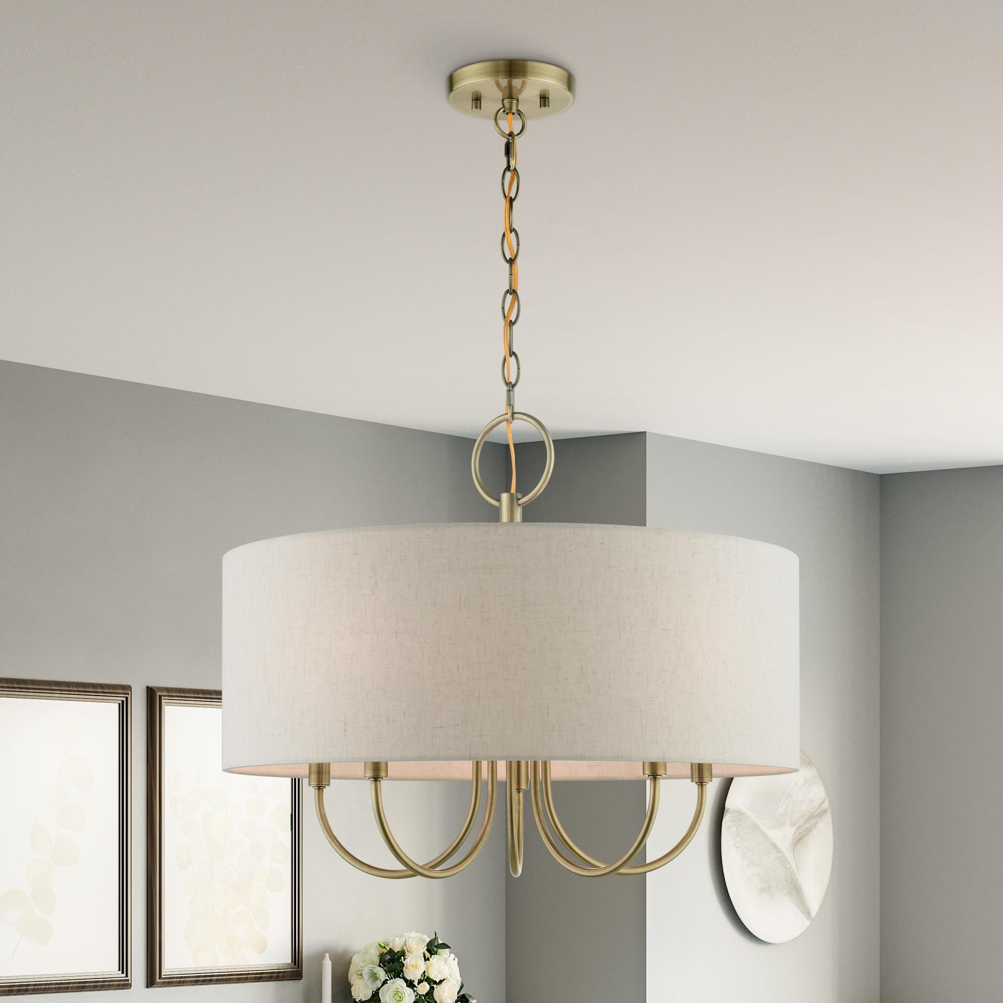 Livex Lighting Blossom 5-Light Metal/Fabric Pendant Chandelier in Antique Brass