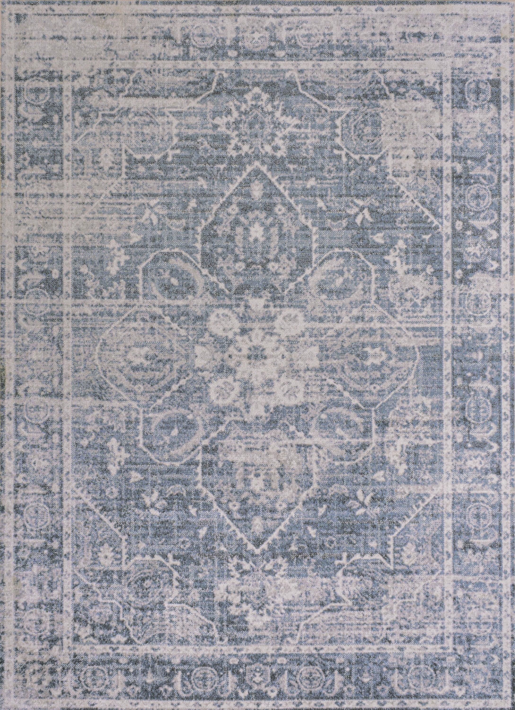 JONATHAN Y Shaii Global Medallion Low-Pile Machine-Washable Blue/Light Gray 4 ft. x 6 ft. Area Rug