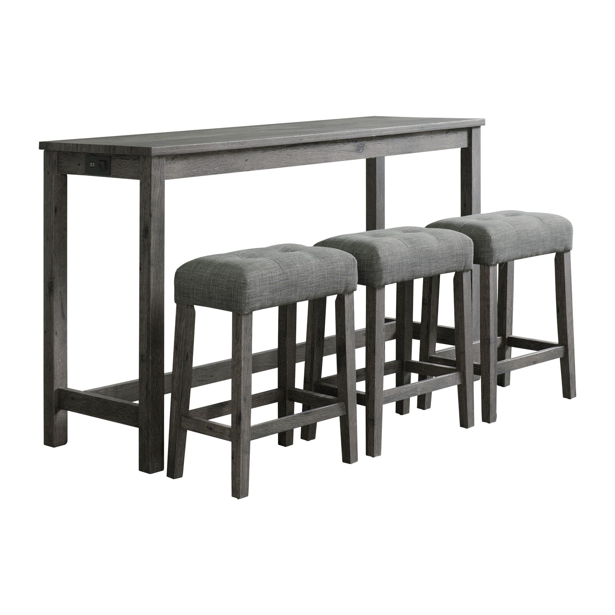 Picket House Furnishing Transitional Wood Multipurpose Bar Table Set in Charcoal