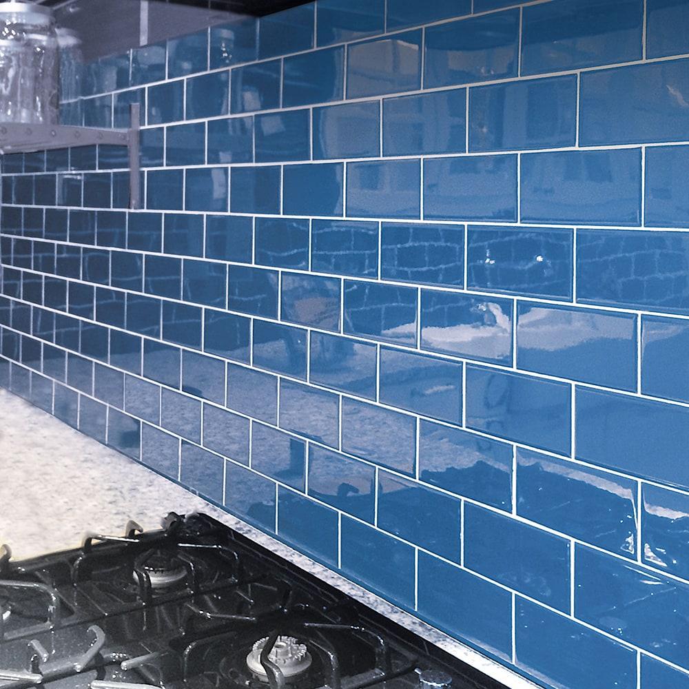 Apollo Tile 40 Pack 3-in x 6-in Blue Rectangular Subway Glossy Finished Glass Mosaic Wall Tile (5 Sq ft/case)