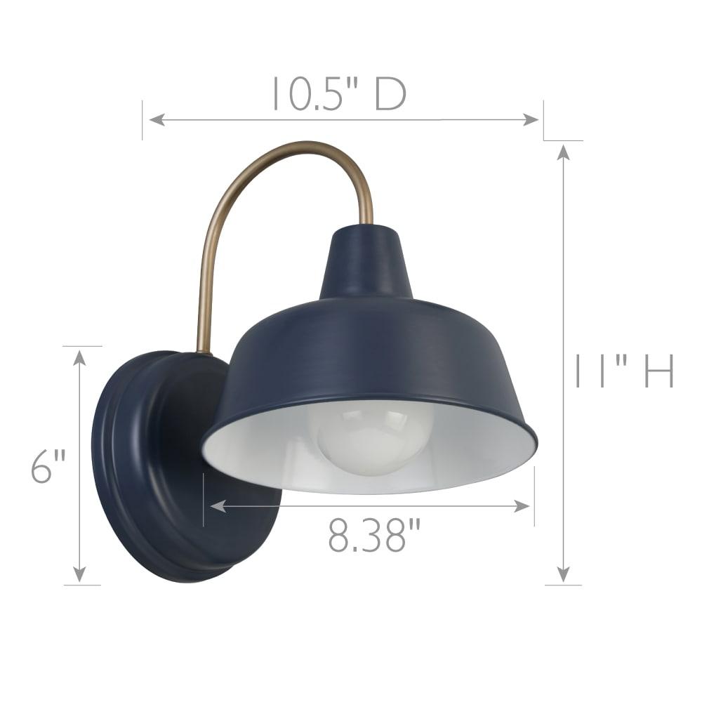 Mason Barn Light Indoor/Outdoor Wall Mount Modern Industrial Farmhouse Design House Wall Light for Patio, Garage, Bathroom, Office, Kitchen, 8-Inch, Matte Navy and Gold, 588277