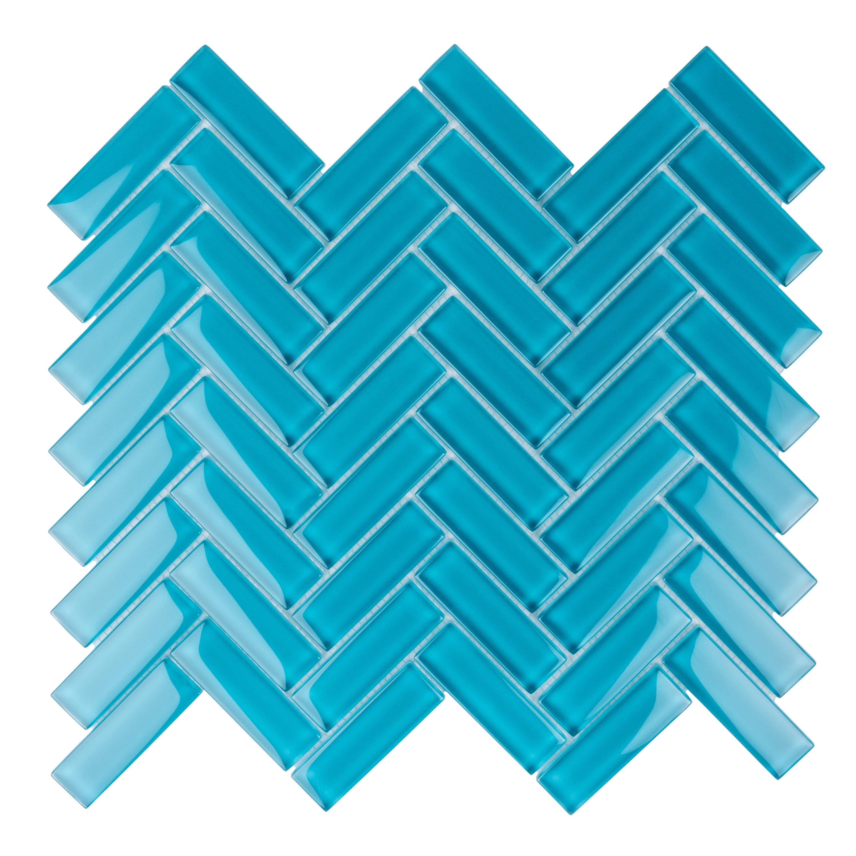 11"X 12.6" Herringbone Polished Glass Mosaic Tile