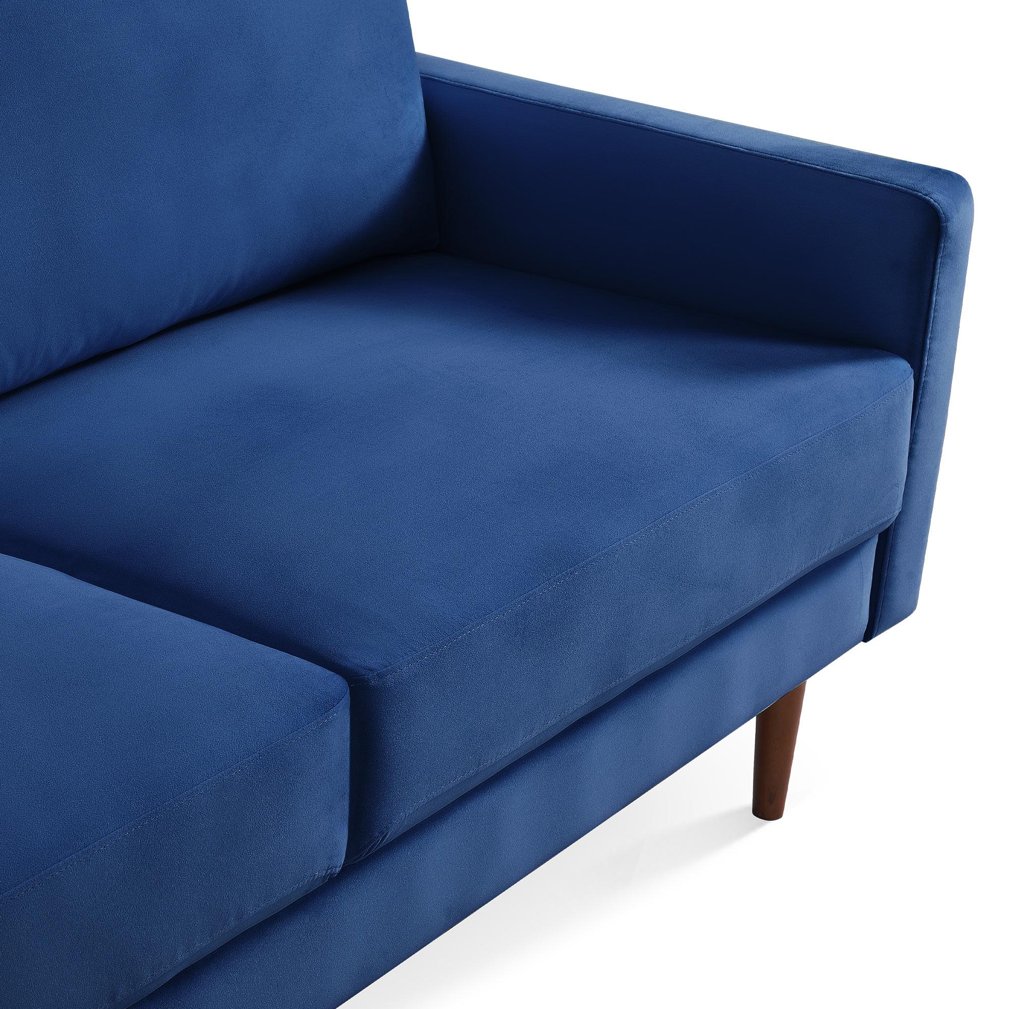 57 Inch Wide Upholstered Two Cushion Loveseat with Square Arms in Blue Velvet