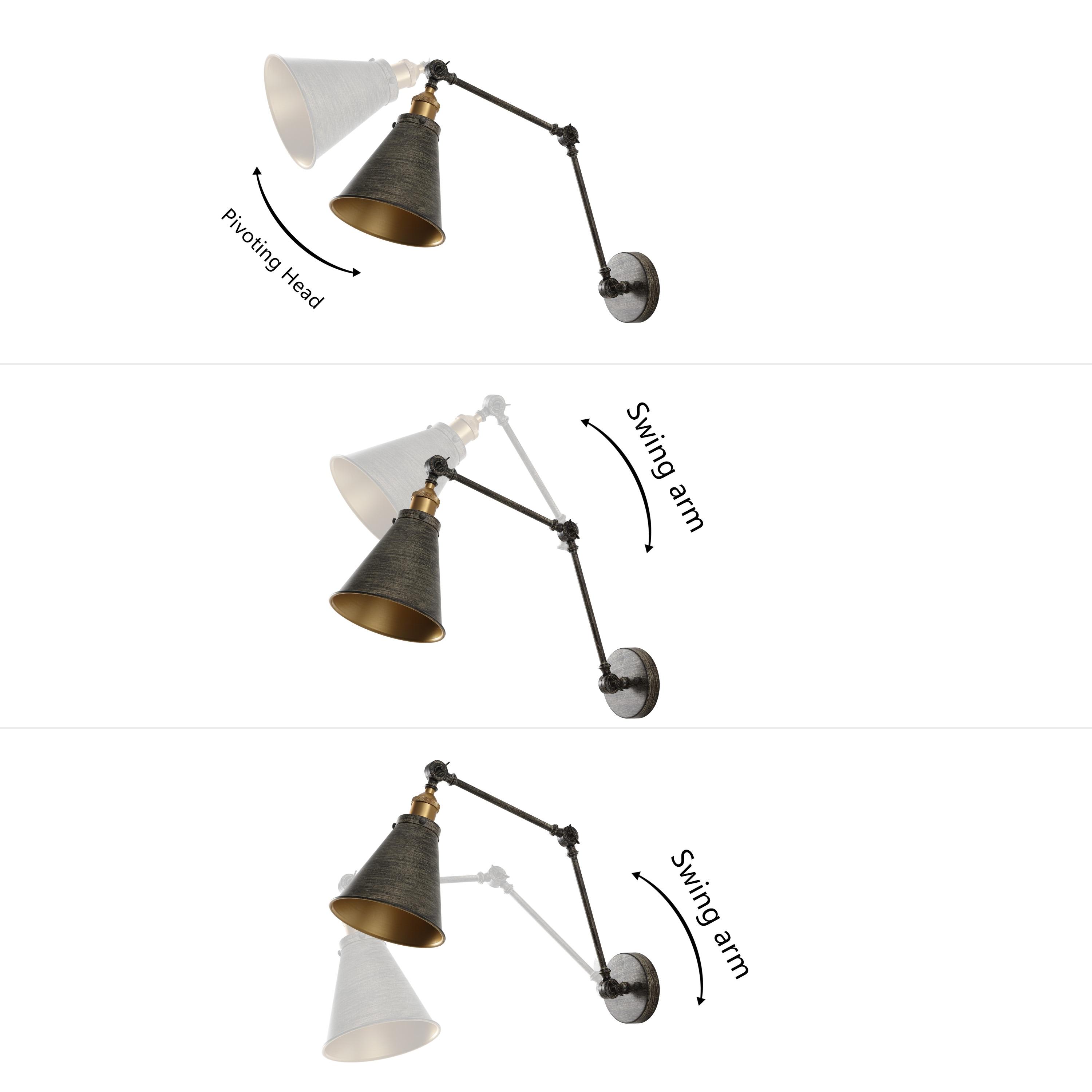 JONATHAN Y Rover 7" Classic Industrial Metal Adjustable Arm LED Wall Sconce, Rustic Dark Gray/Brass Gold