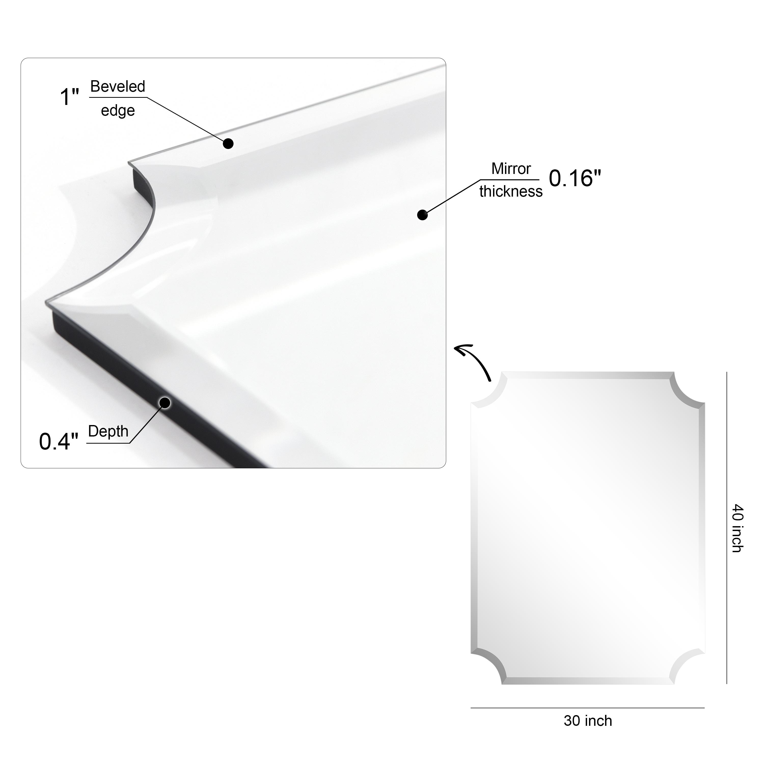 Empire Art Direct Frameless Rectangle Scalloped Beveled Wall Mirror - Clear 30 in. x 0.39 in. x 40 in.