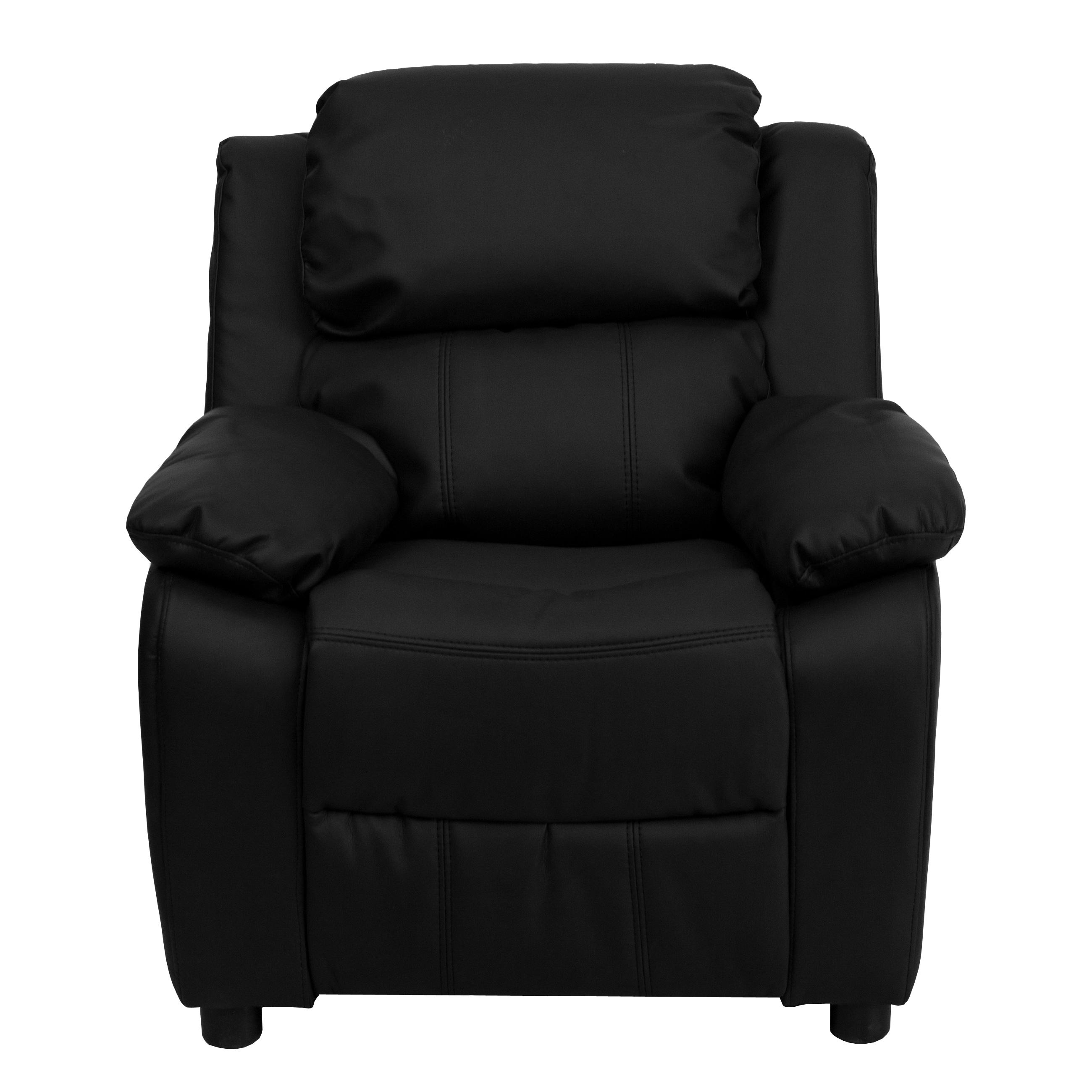 Flash Furniture Charlie Deluxe Padded Contemporary Black LeatherSoft Kids Recliner with Storage Arms