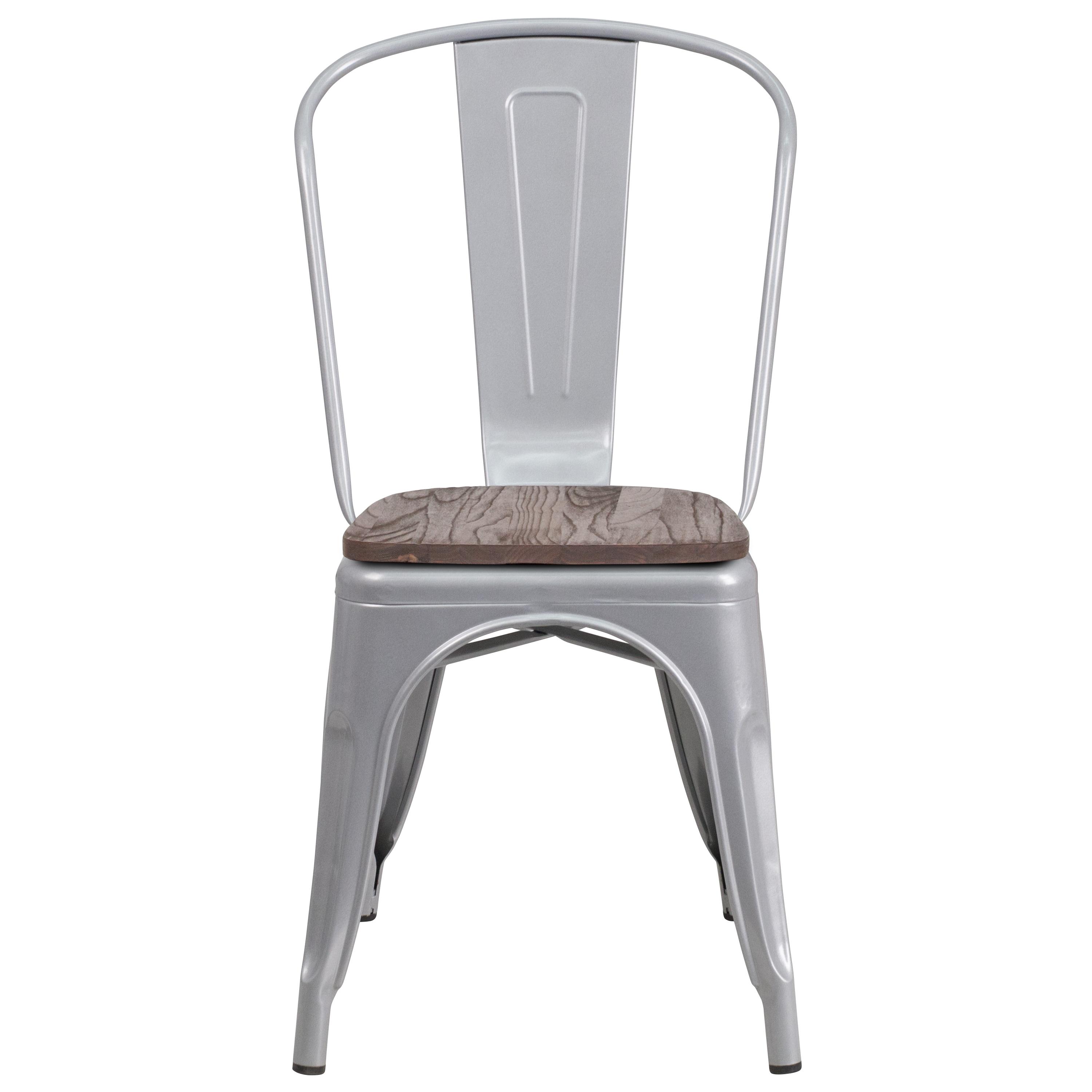 Striling Rustic Walnut Restaurant Chair with Wood Seat & Back and Gray Powder Coat Frame